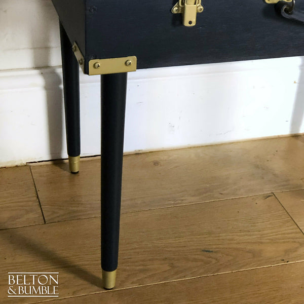 Vintage Wooden Suitcase Side Table in Navy & Gold-Belton & Bumble