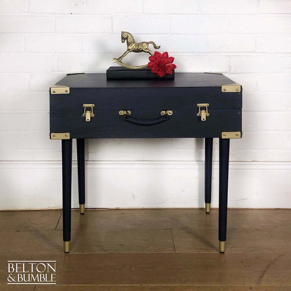 Vintage Wooden Suitcase Side Table in Navy & Gold-Belton & Bumble