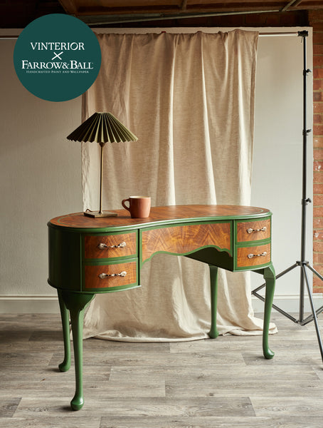 Kidney Shaped Desk In Walnut With Farrow & Ball Painted Detail-Belton & Bumble