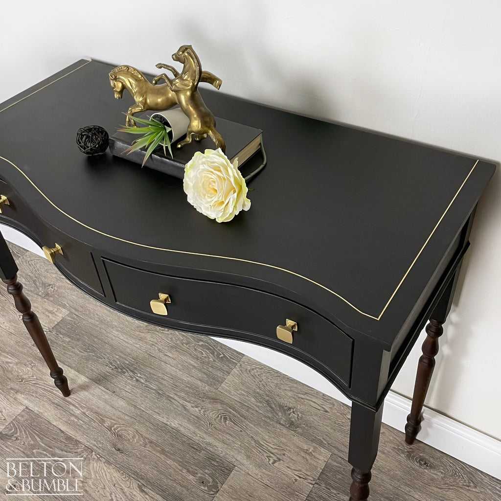 Tall Console or Sofa Table, Bow Fronted with Drawers in Black-Belton & Bumble