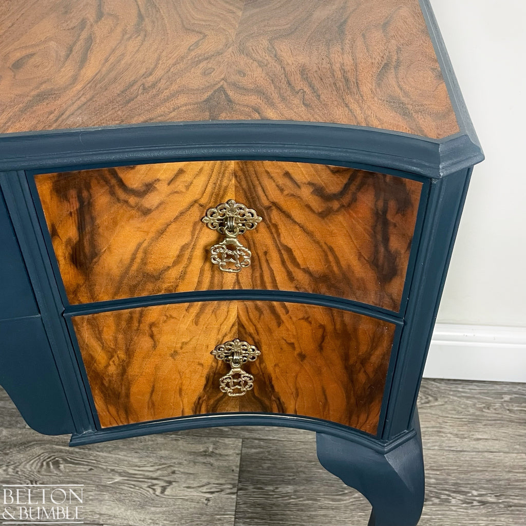 Walnut Desk / Dressing Table in Blue-Belton & Bumble