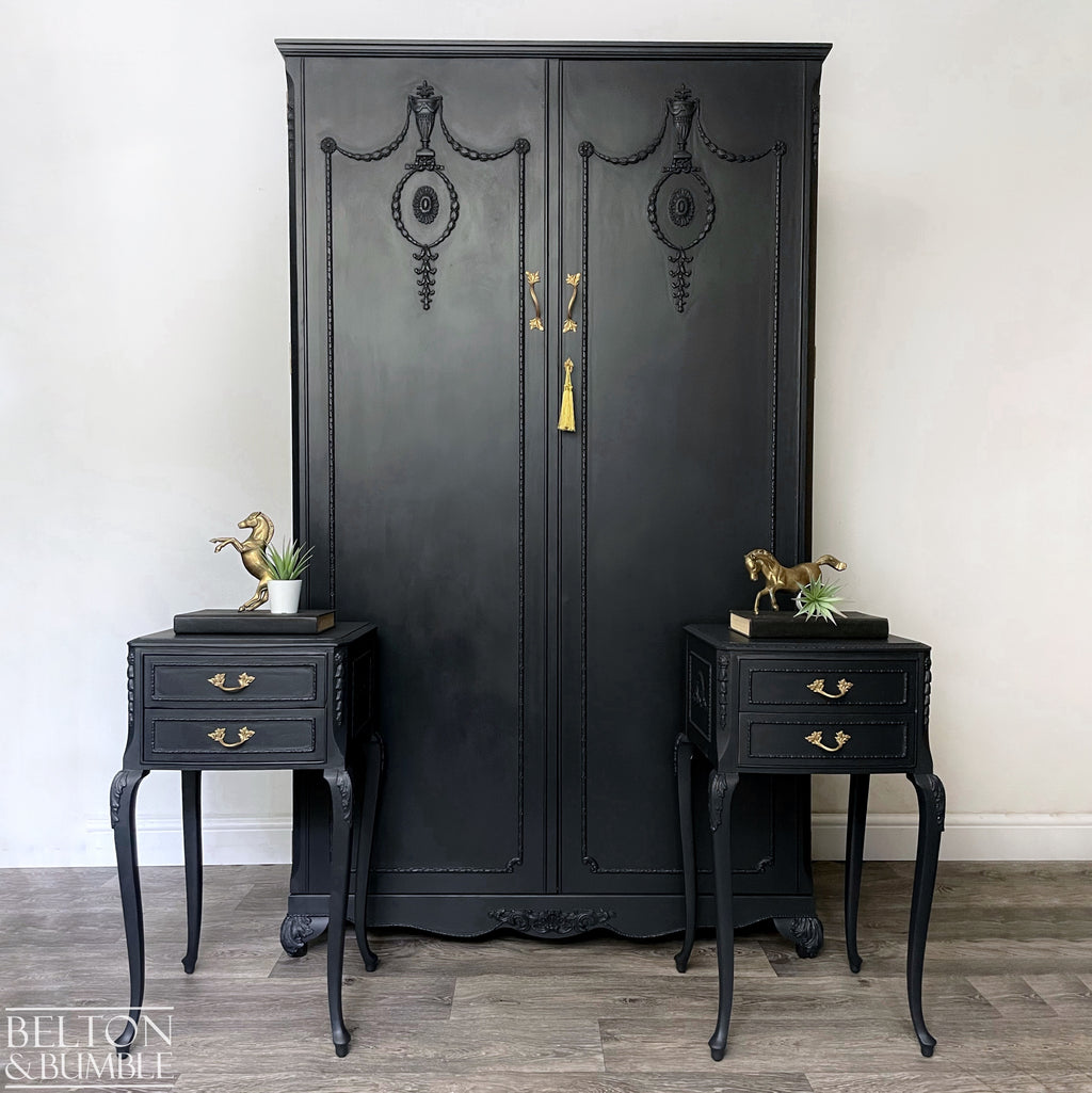 Vintage Solid Wood Bedside Drawers in Black-Wardrobe-Belton & Bumble
