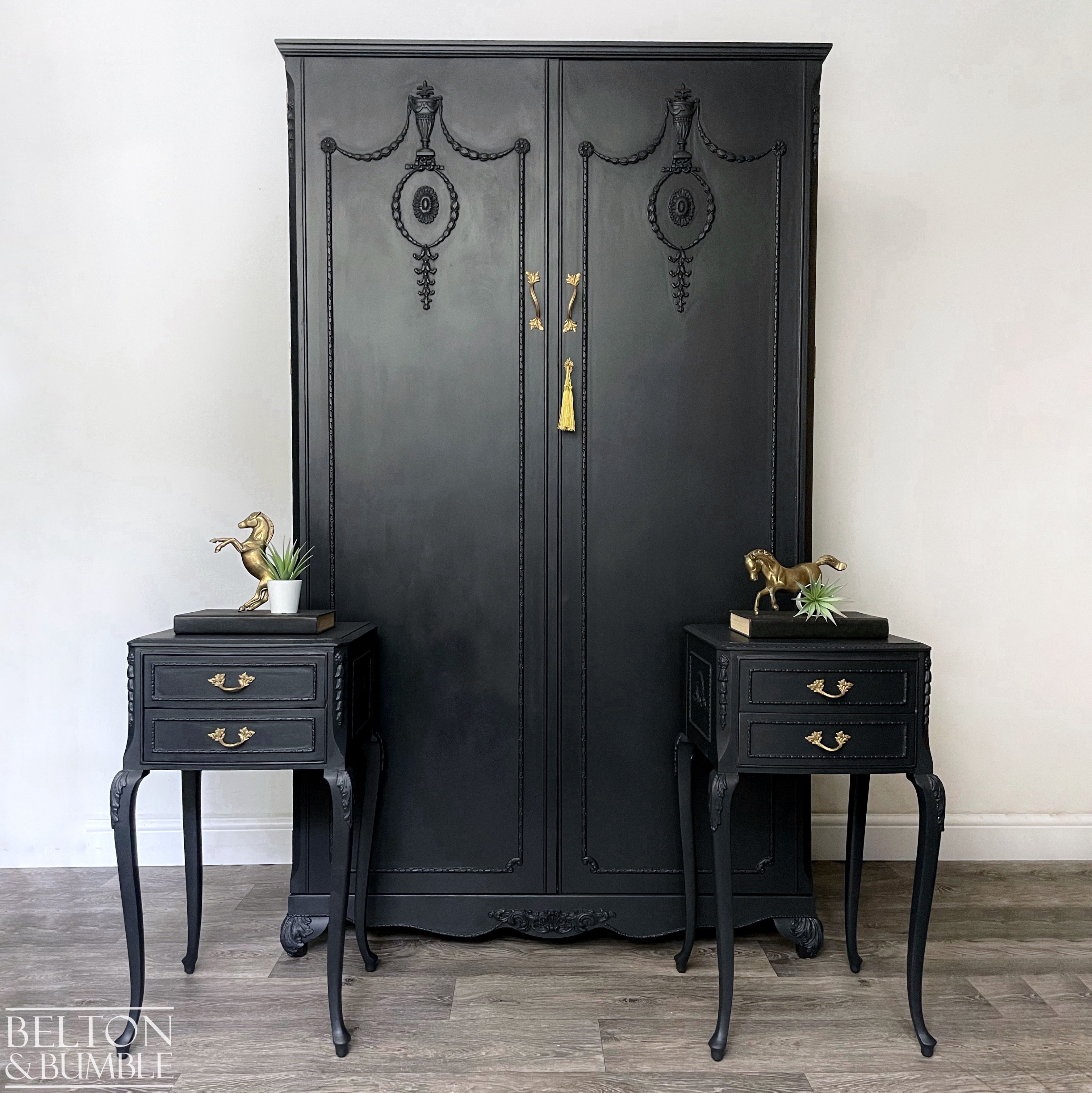 Vintage Solid Wood Bedside Drawers in Black-Wardrobe-Belton & Bumble