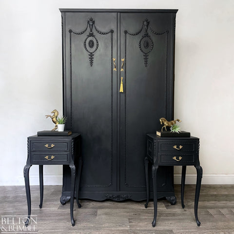 Vintage Double Door Armoire Wardrobe in Black-Wardrobe-Belton & Butler