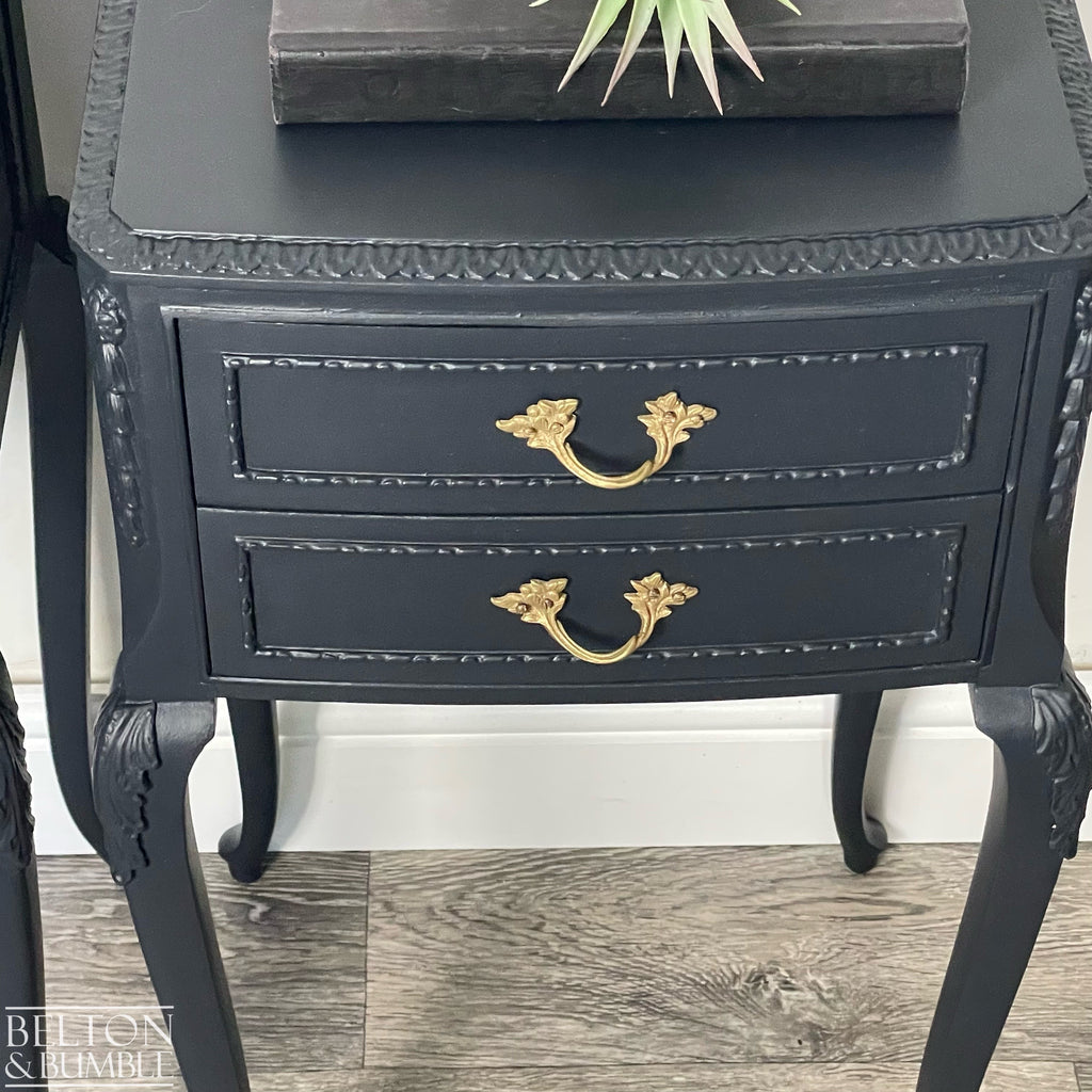 Vintage Solid Wood Bedside Drawers in Black-Wardrobe-Belton & Bumble