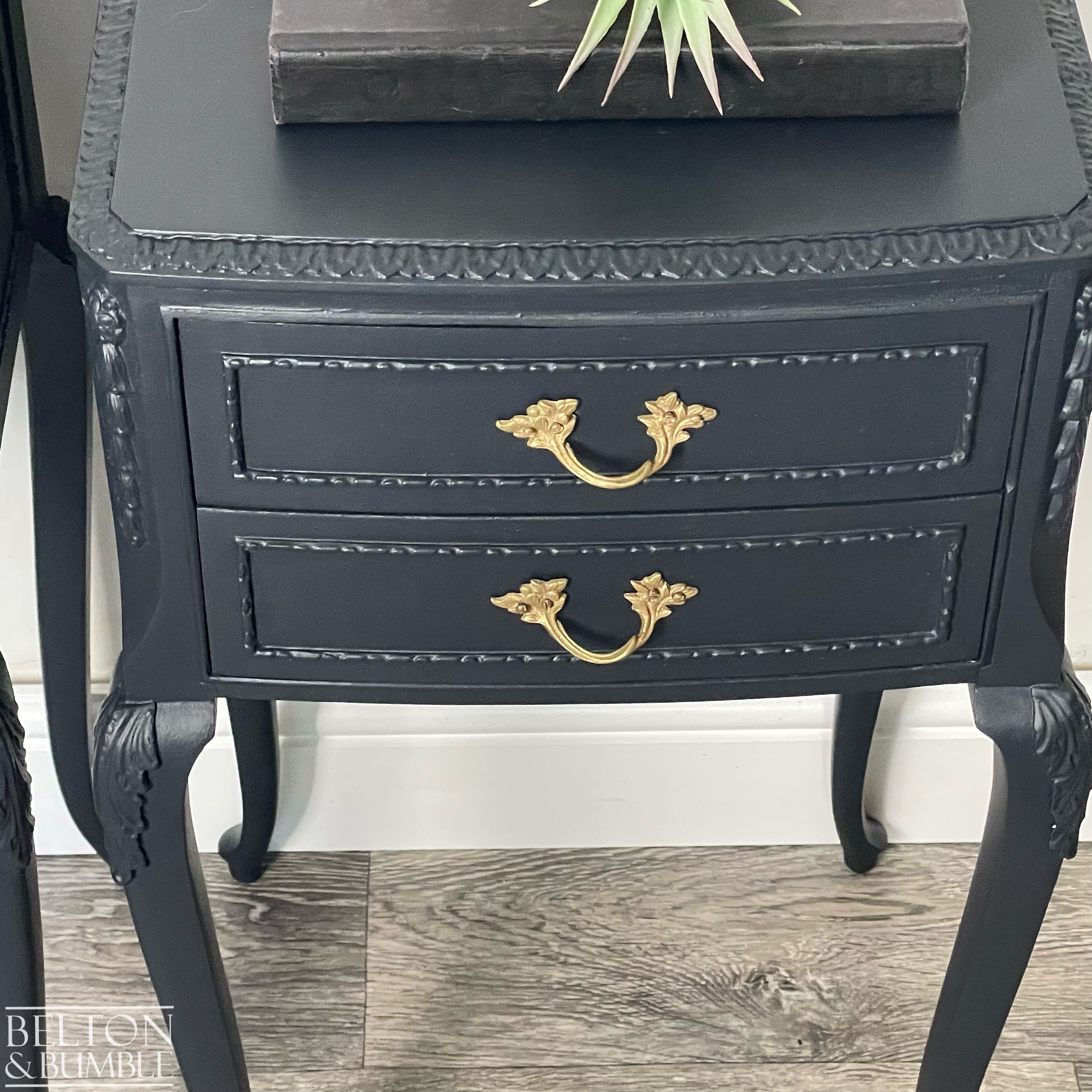 Vintage Solid Wood Bedside Drawers in Black-Wardrobe-Belton & Bumble