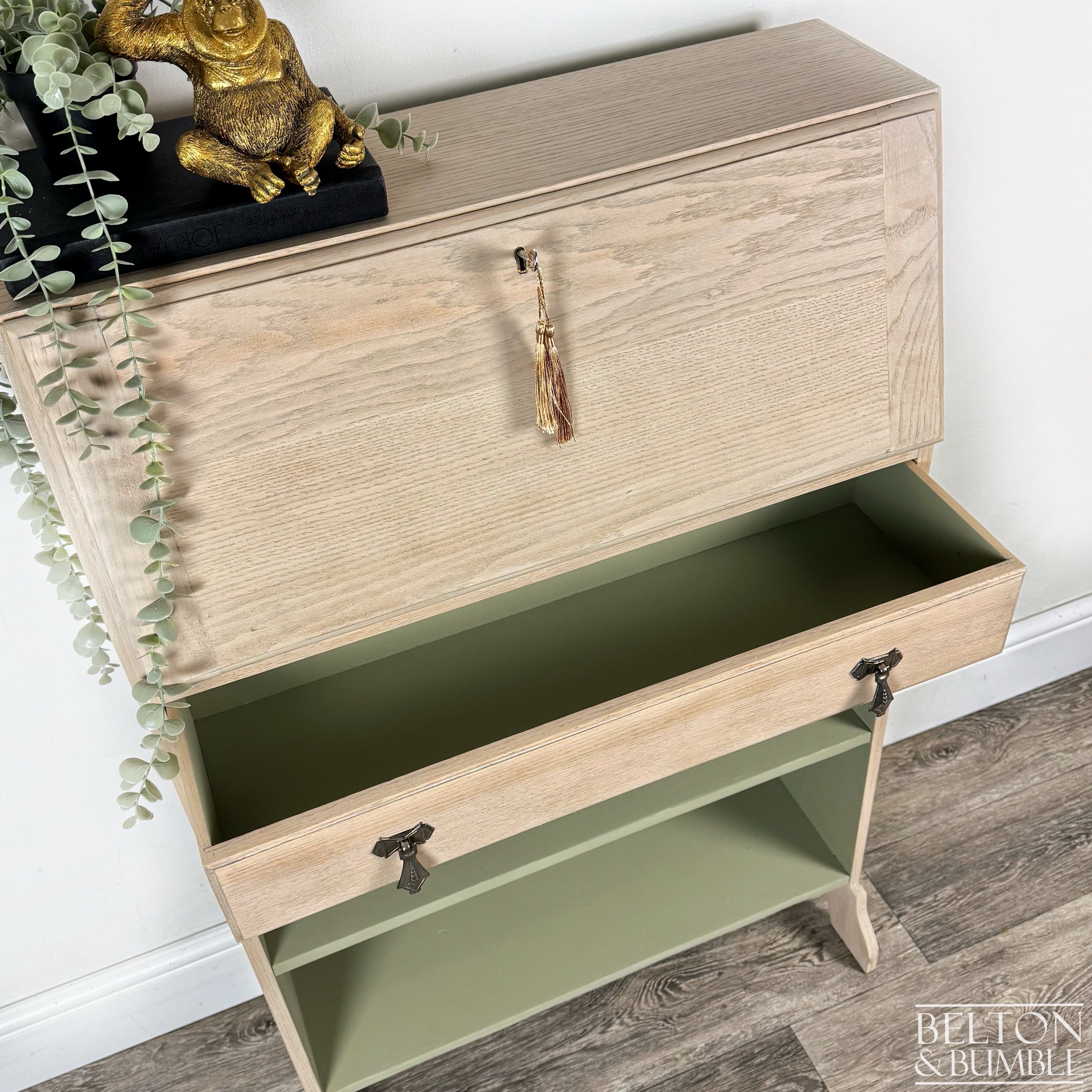 Oak Bookcase Bureau Desk with Shelving-Belton & Bumble