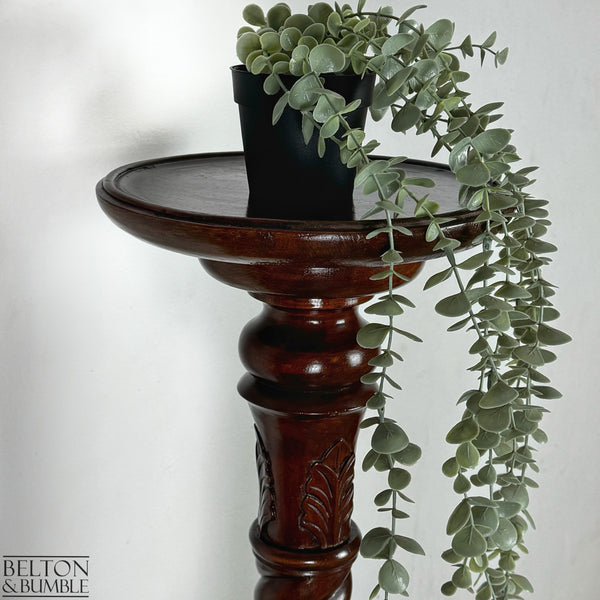 Vintage Solid Wood Carved Torchere Plant Stand / Pedestal