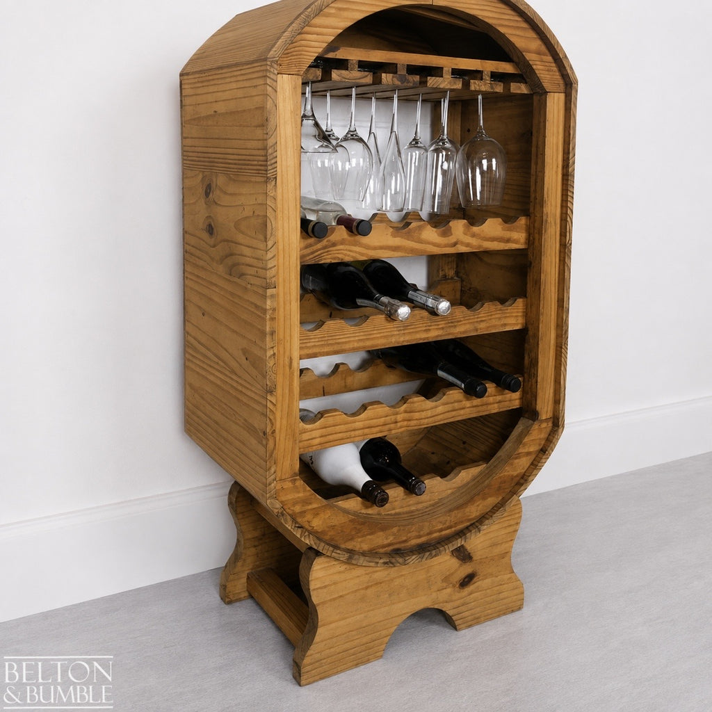 Barrel Style Bottle and Glass Hanging Rack