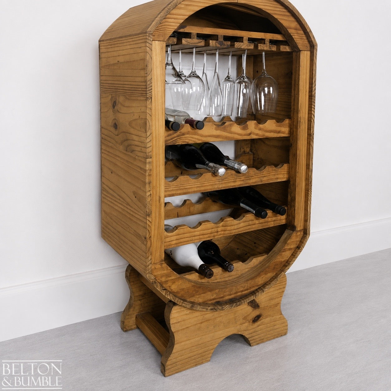 Barrel Style Bottle and Glass Hanging Rack