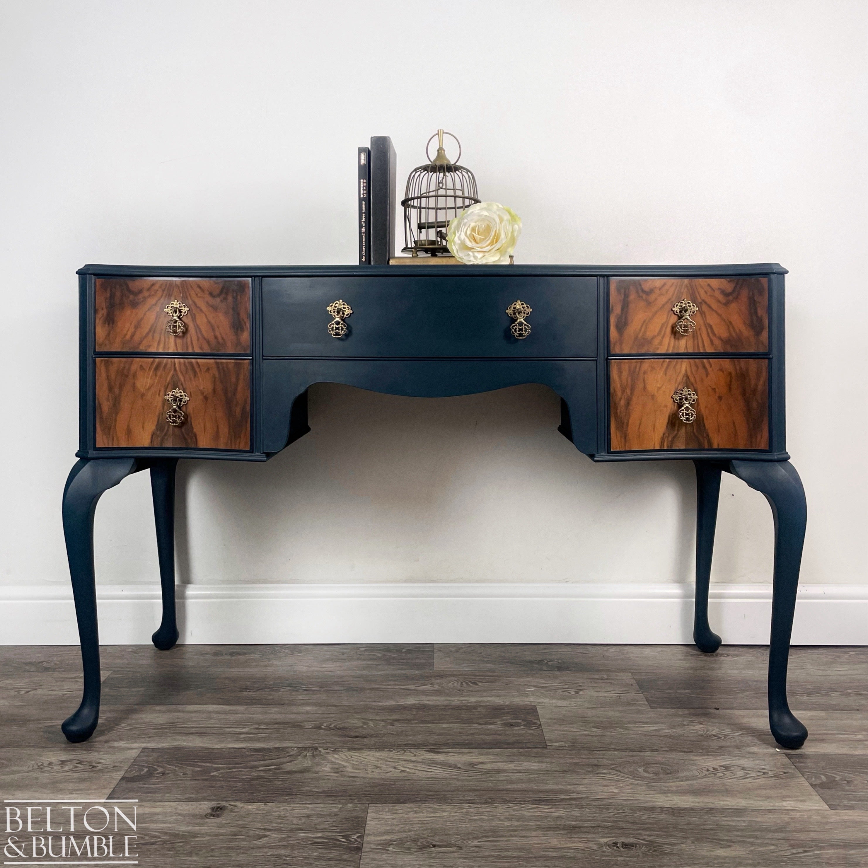 Walnut Desk / Dressing Table in Blue-Belton & Bumble