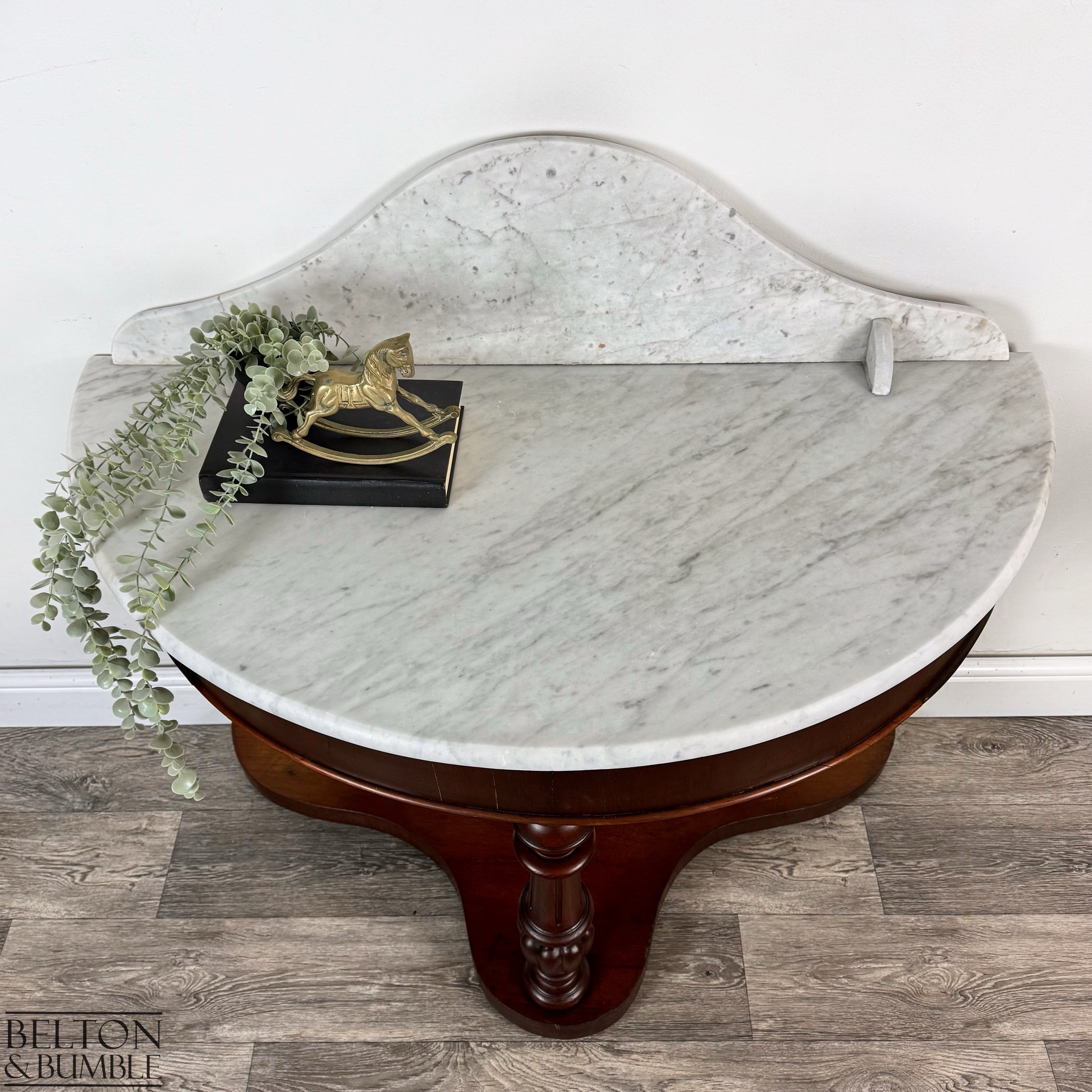 Late Victorian Duchess Style Mahogany Marble Washstand, Demi Lune Table-Belton & Bumble
