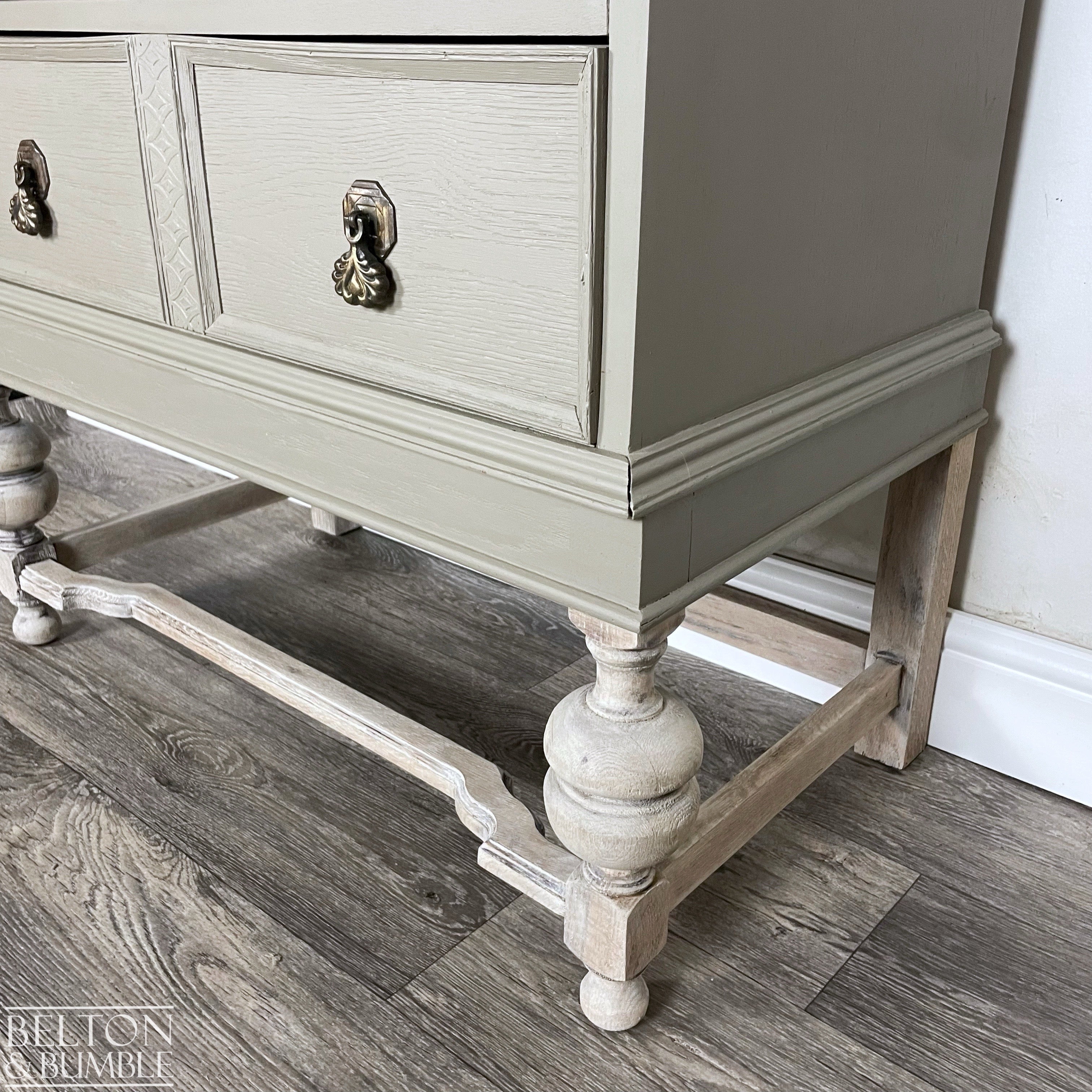 Oak Writing Desk Bureau in Green Grey-Bureau-Belton & Bumble
