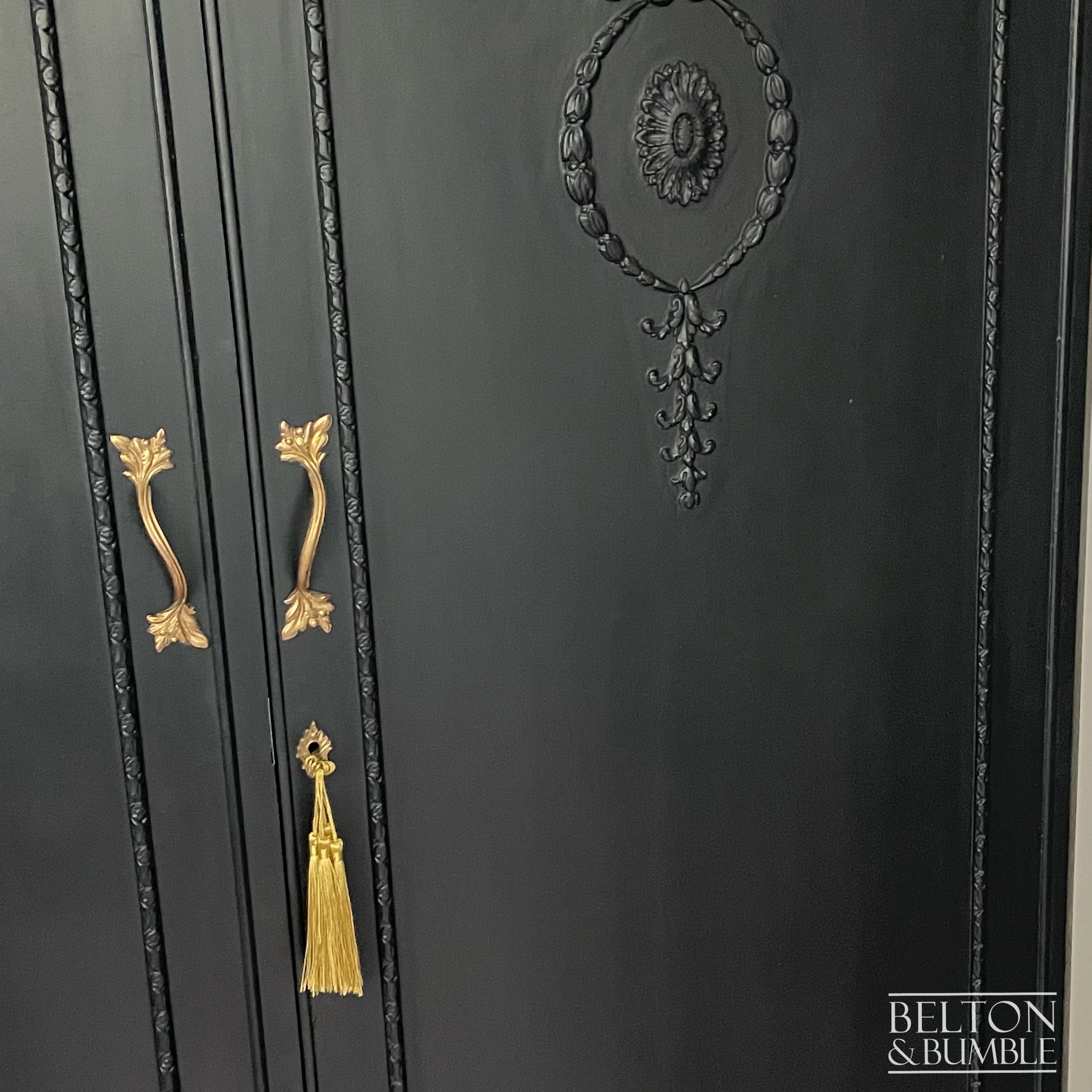 Vintage Double Door Armoire Wardrobe in Black-Wardrobe-Belton & Bumble