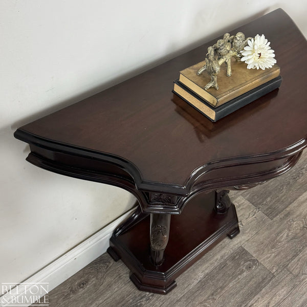 Reproduction Victorian Mahogany Serpentine Hallway Console Table with Carved Scroll Detail