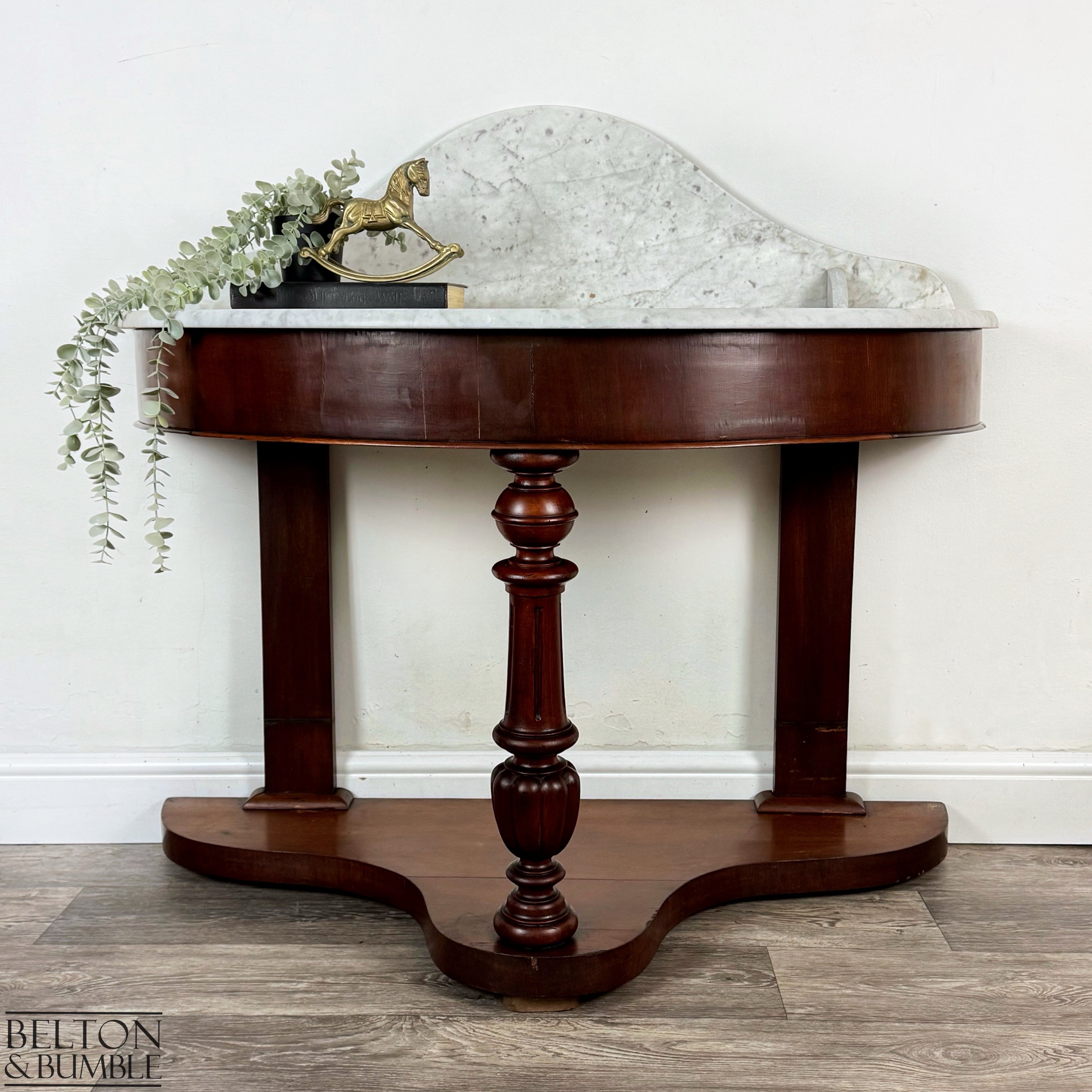 Late Victorian Duchess Style Mahogany Marble Washstand, Demi Lune Table-Belton & Bumble