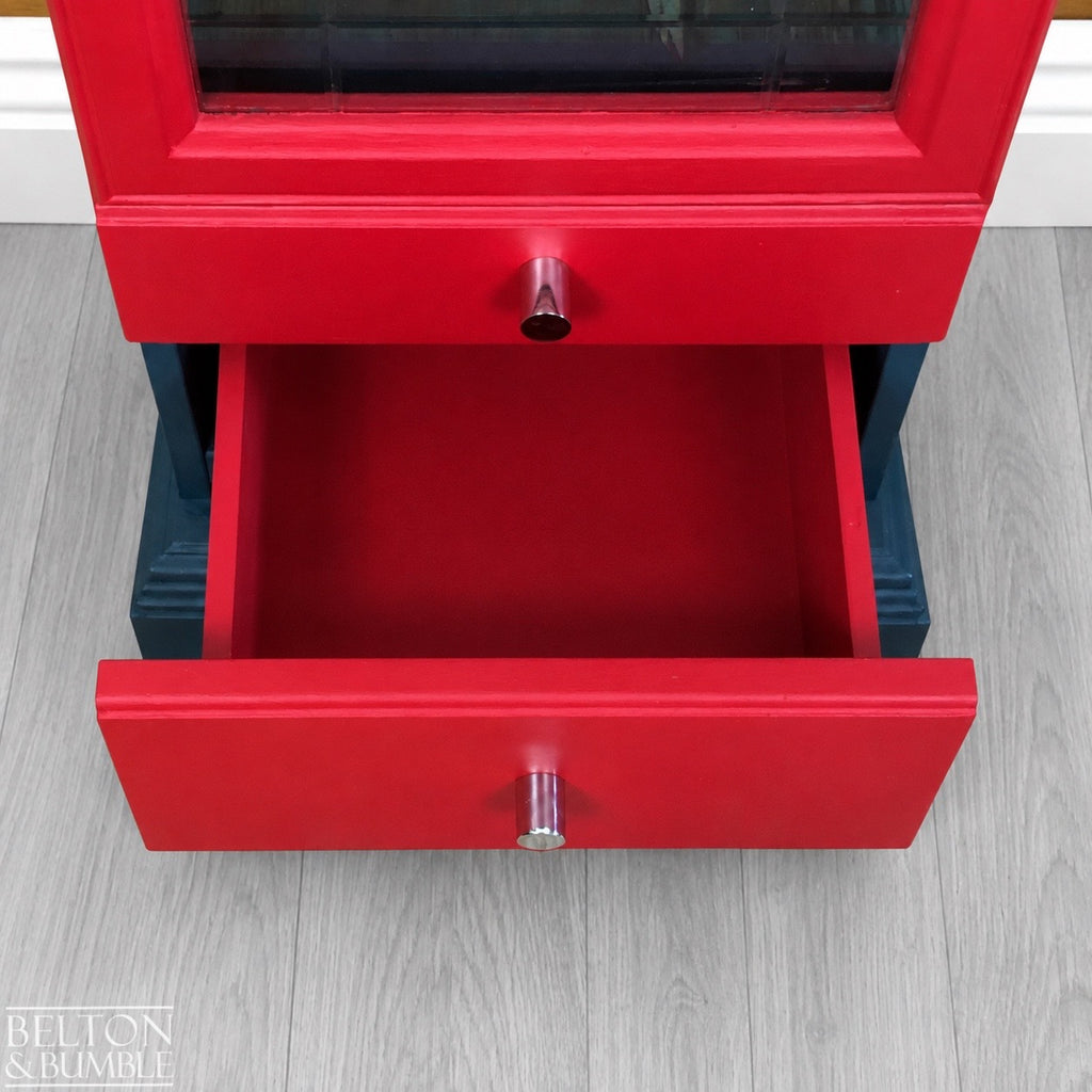 Glass Door Cabinet in Blue and Red