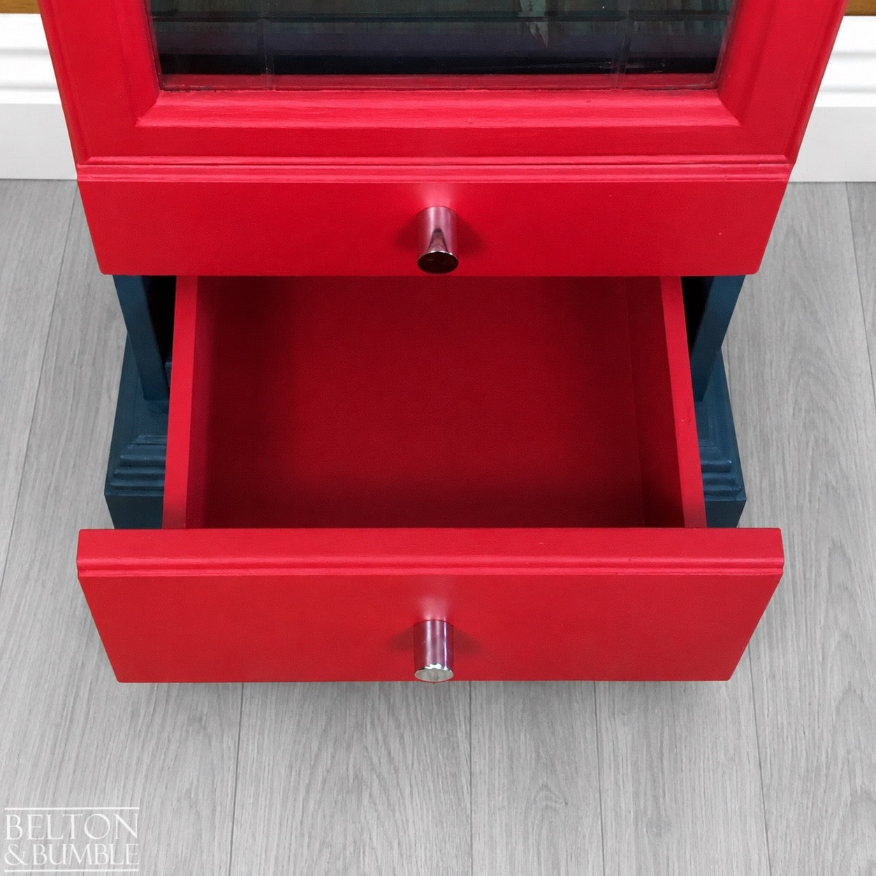 Glass Door Cabinet in Blue and Red
