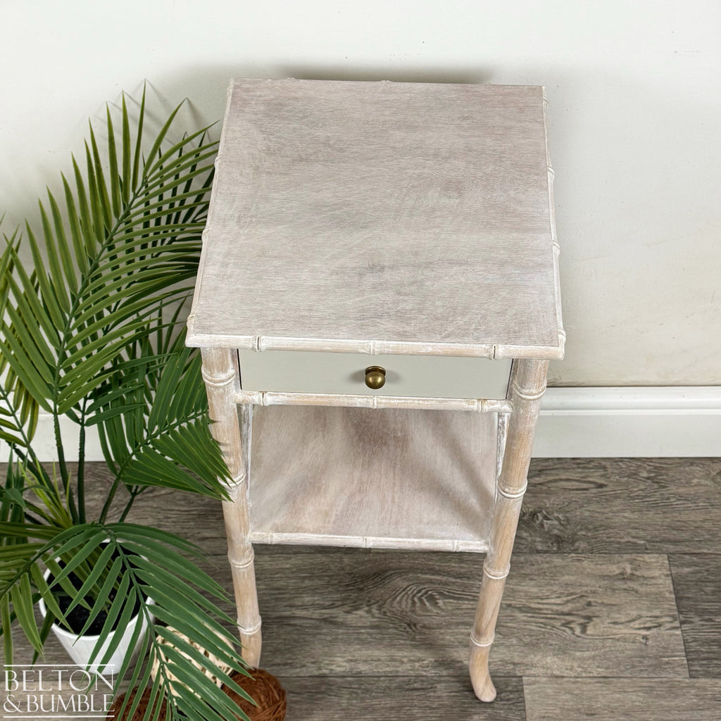 Faux Bamboo Bedside Table in Soft Cream Lime Waxed