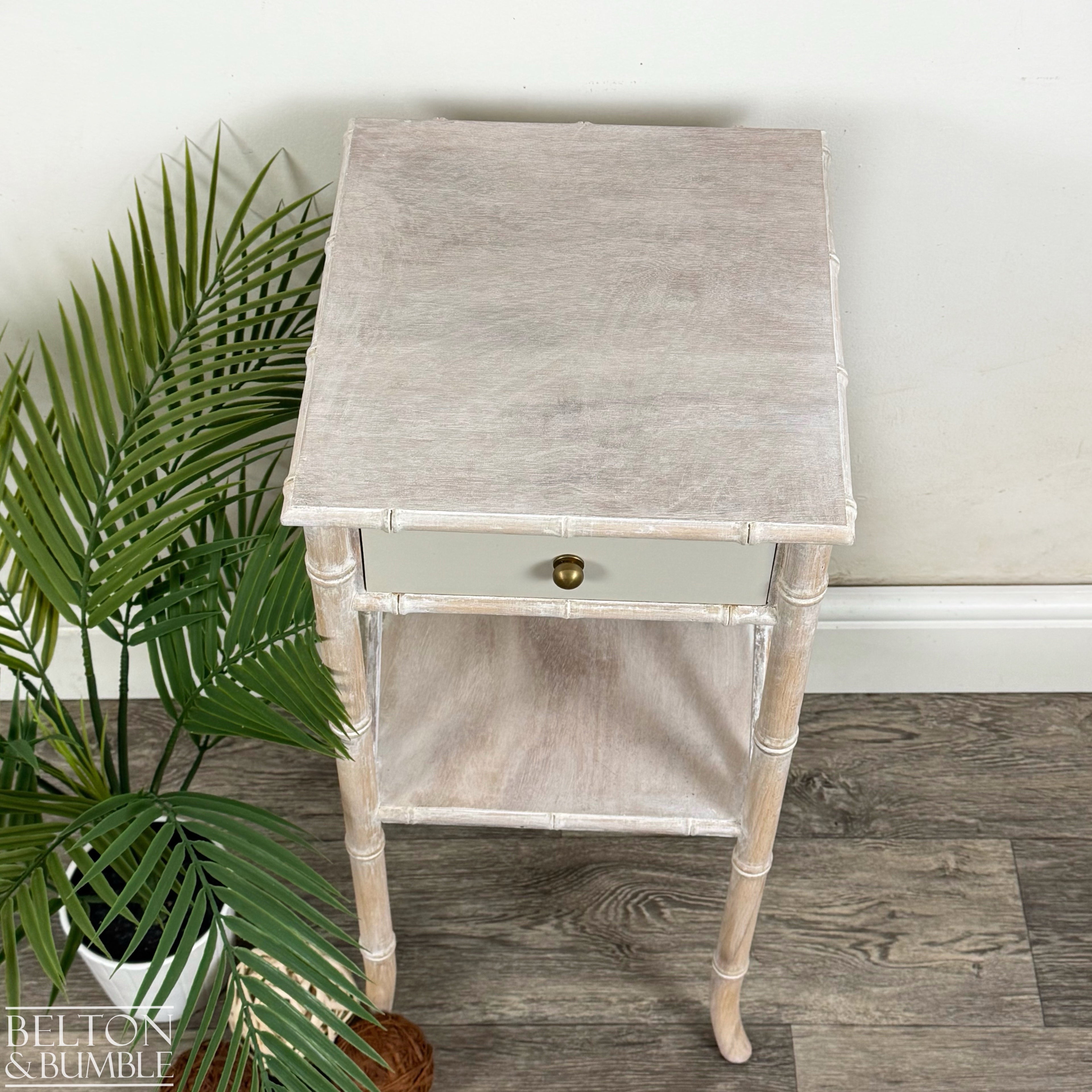 Faux Bamboo Bedside Table in Soft Cream Lime Waxed