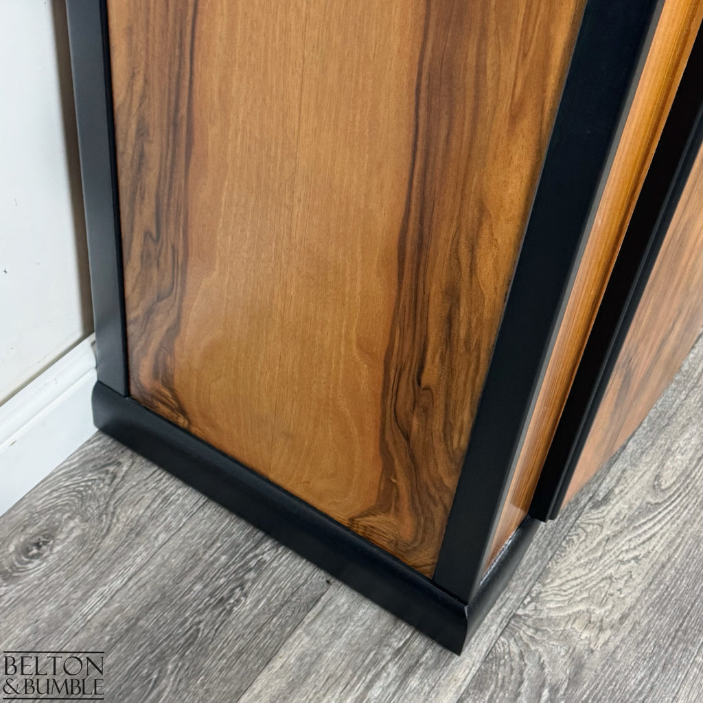 Bow-Fronted Vintage Wardrobe Tallboy in Walnut & Black