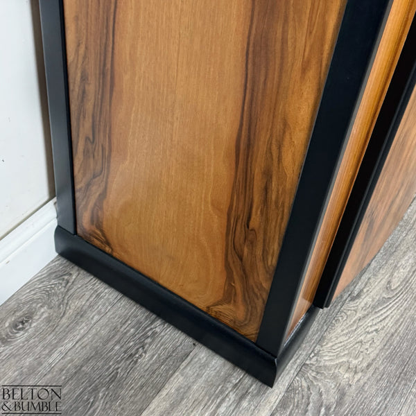 Bow-Fronted Vintage Wardrobe Tallboy in Walnut & Black