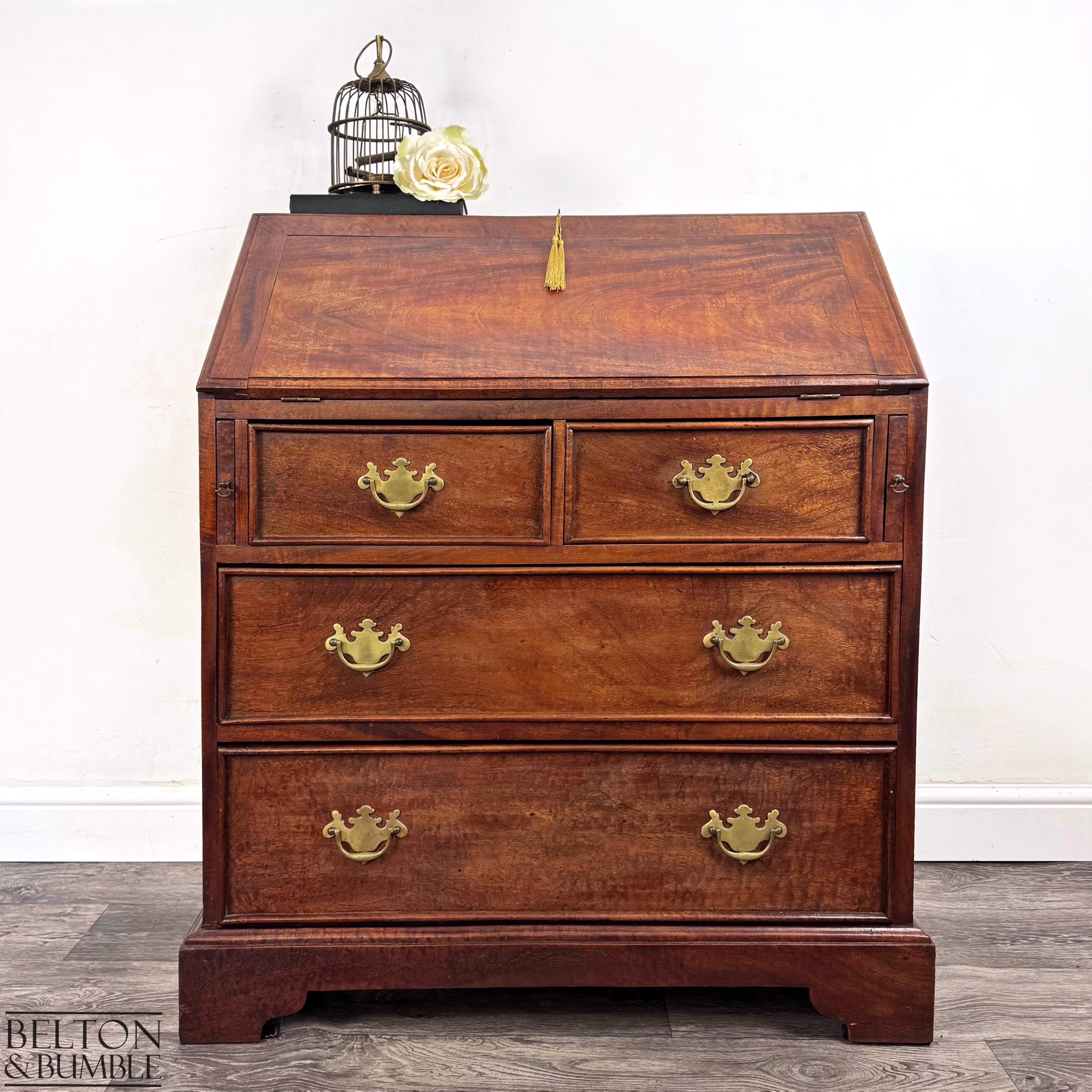 Georgian Mahogany Slant Front Bureau Antique Writing Desk with Fitted Interior-Belton & Bumble