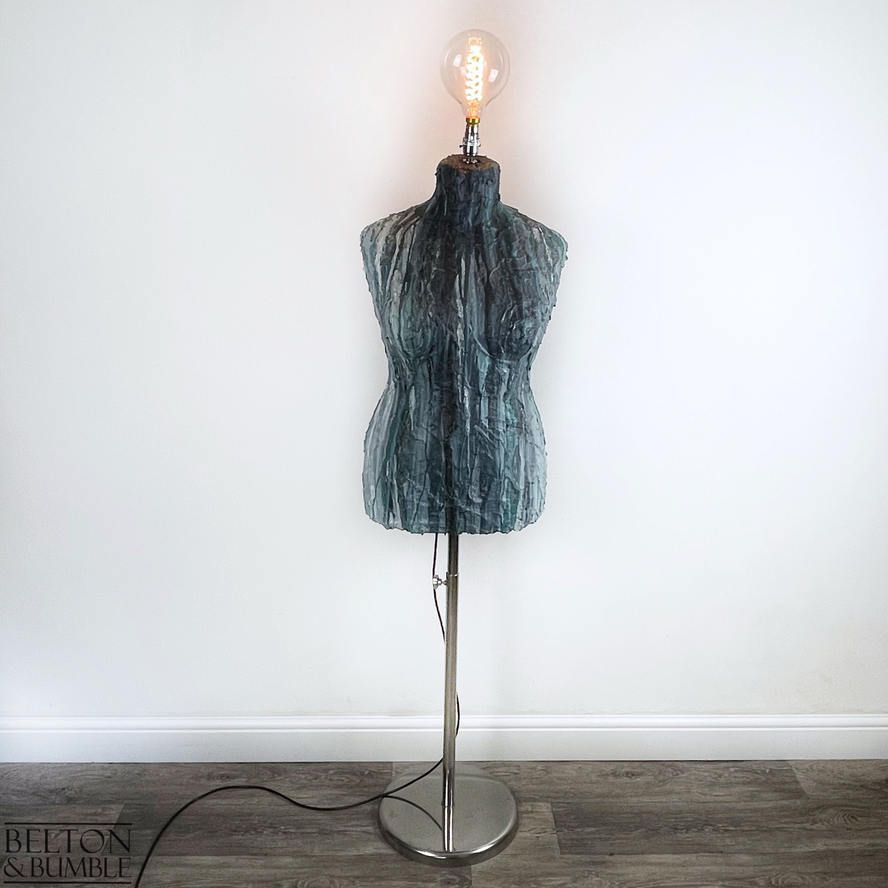 Blue Textured Mannequin Floor Lamp with Stainless Steel Stand-Belton & Bumble