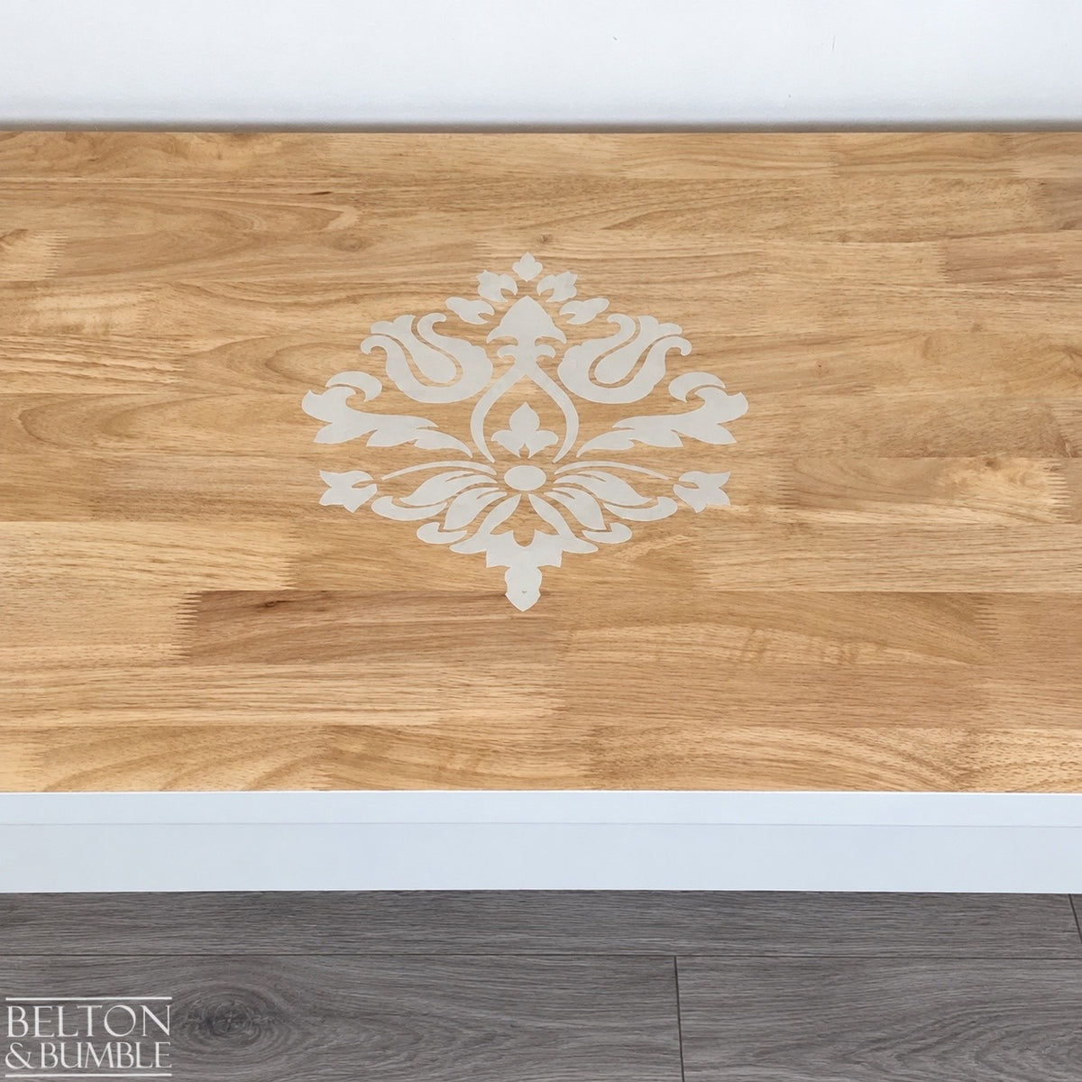 Large Solid Wood Cream Stencilled Coffee Table