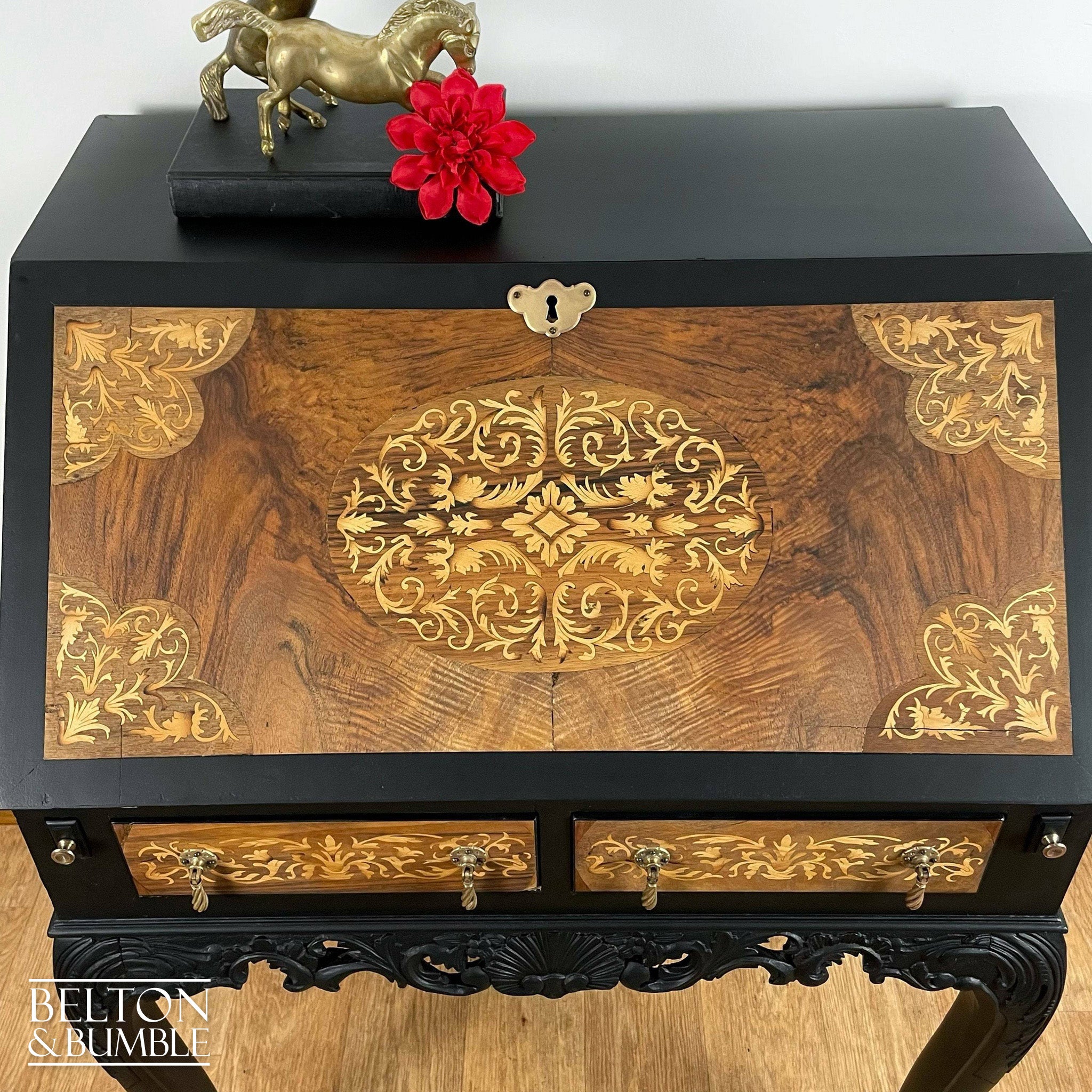 19th Century Rosewood Ladies Writing Desk Bureau in Black-Belton & Bumble