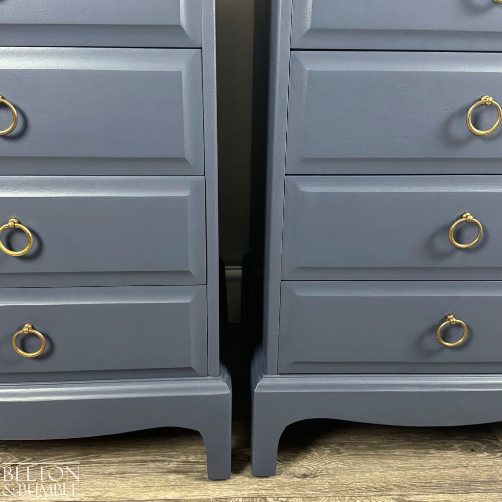 Narrow 6 Drawer Tallboy Chest and Matching Bedside Drawers in Navy – STAG Minstrel