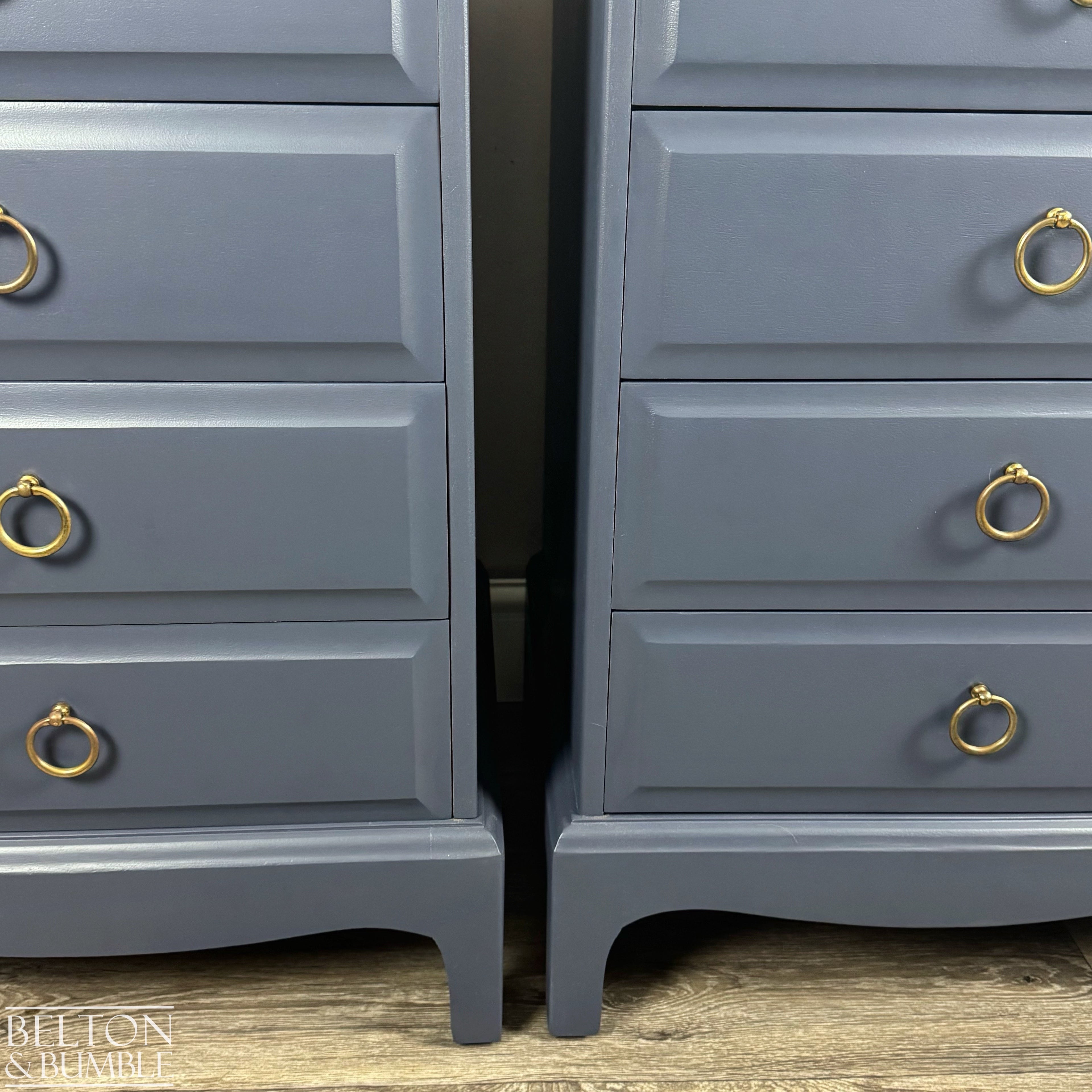 Narrow 6 Drawer Tallboy Chest and Matching Bedside Drawers in Navy – STAG Minstrel