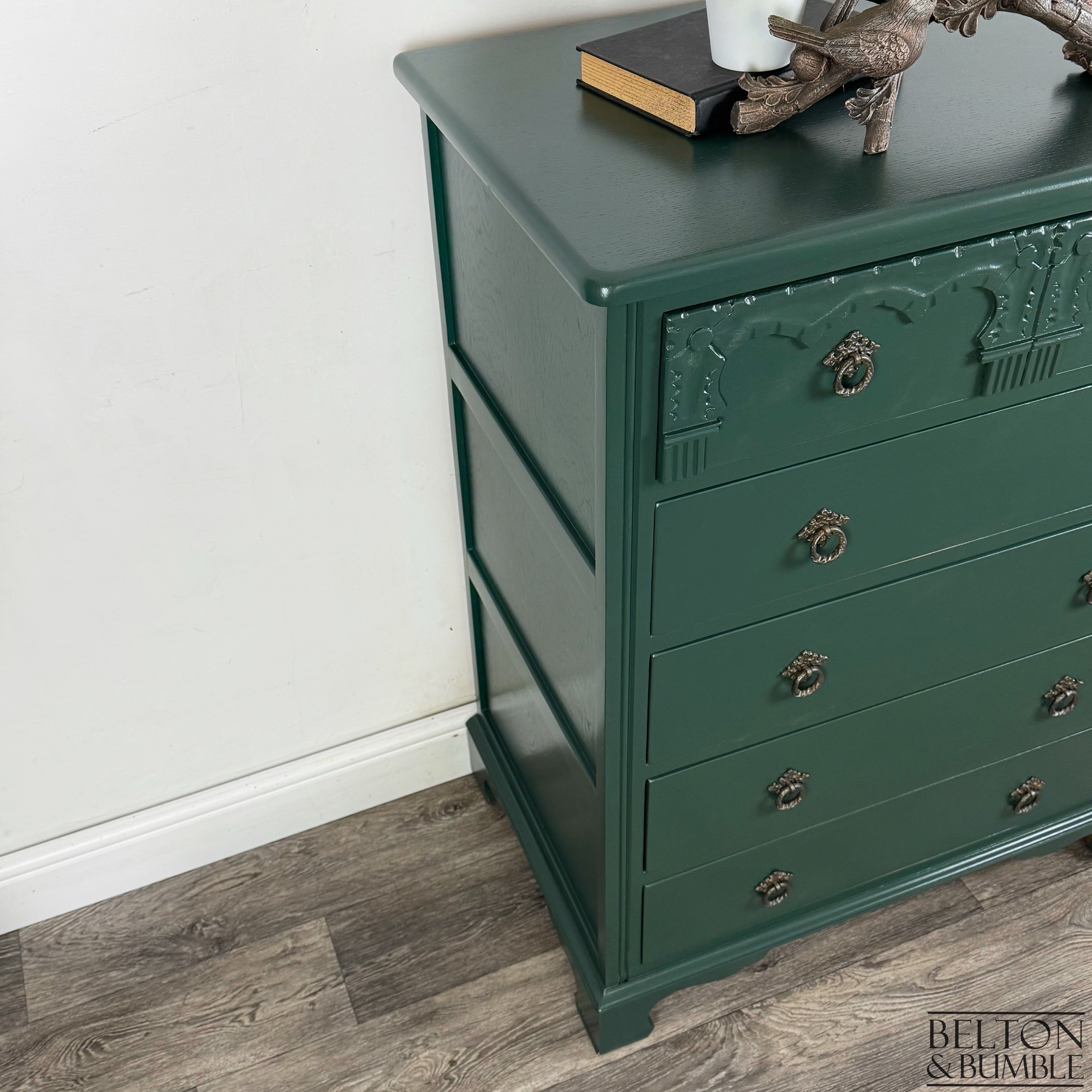 Five Drawer Chest of Drawers in Dark Jewel Green