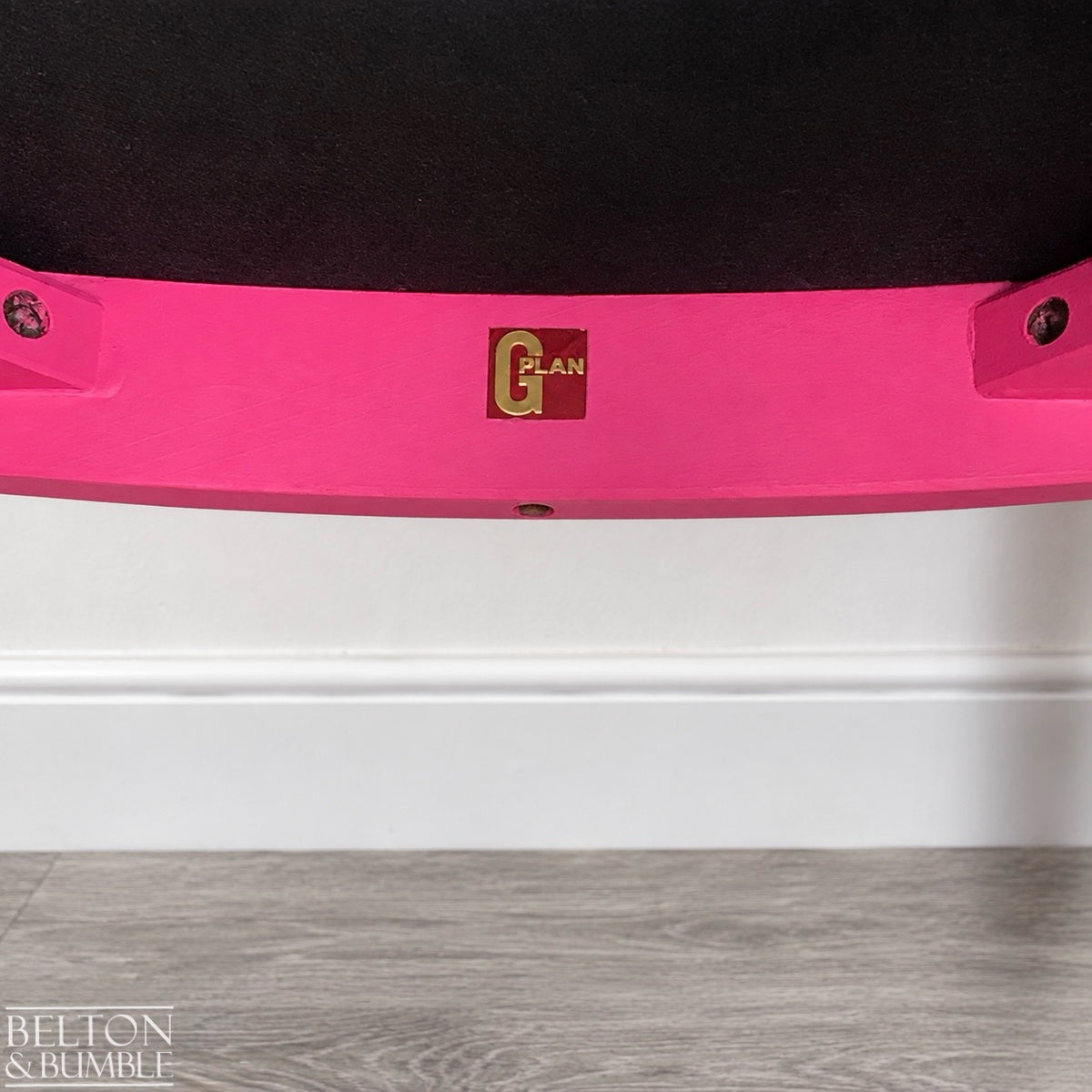 Bright Pink G Plan Chair with Dark Grey Velvet Seat