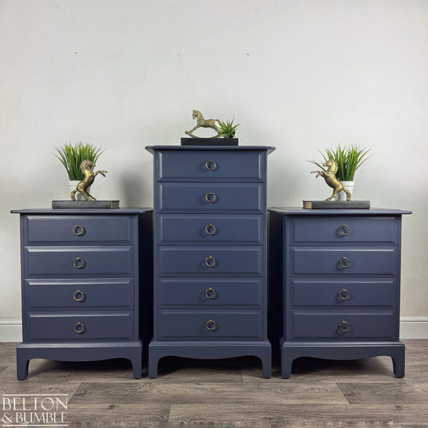 Narrow 6 Drawer Tallboy Chest and Matching Bedside Drawers in Navy – STAG Minstrel