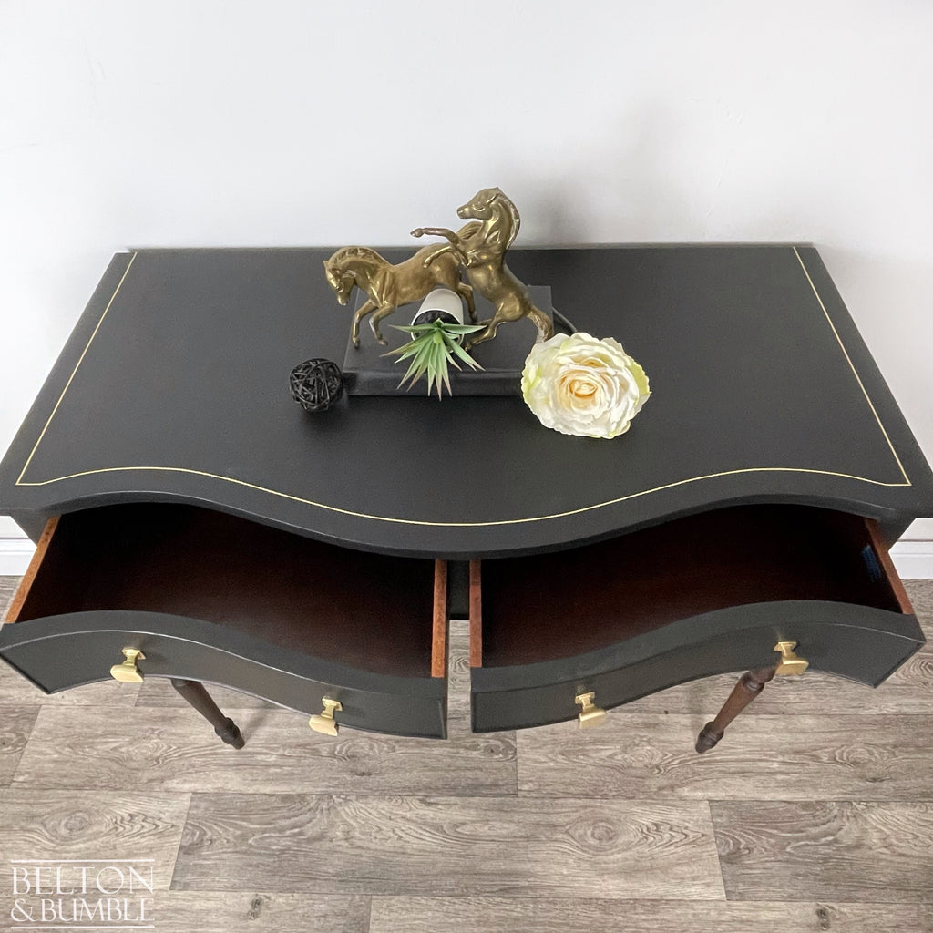 Tall Console or Sofa Table, Bow Fronted with Drawers in Black-Belton & Bumble