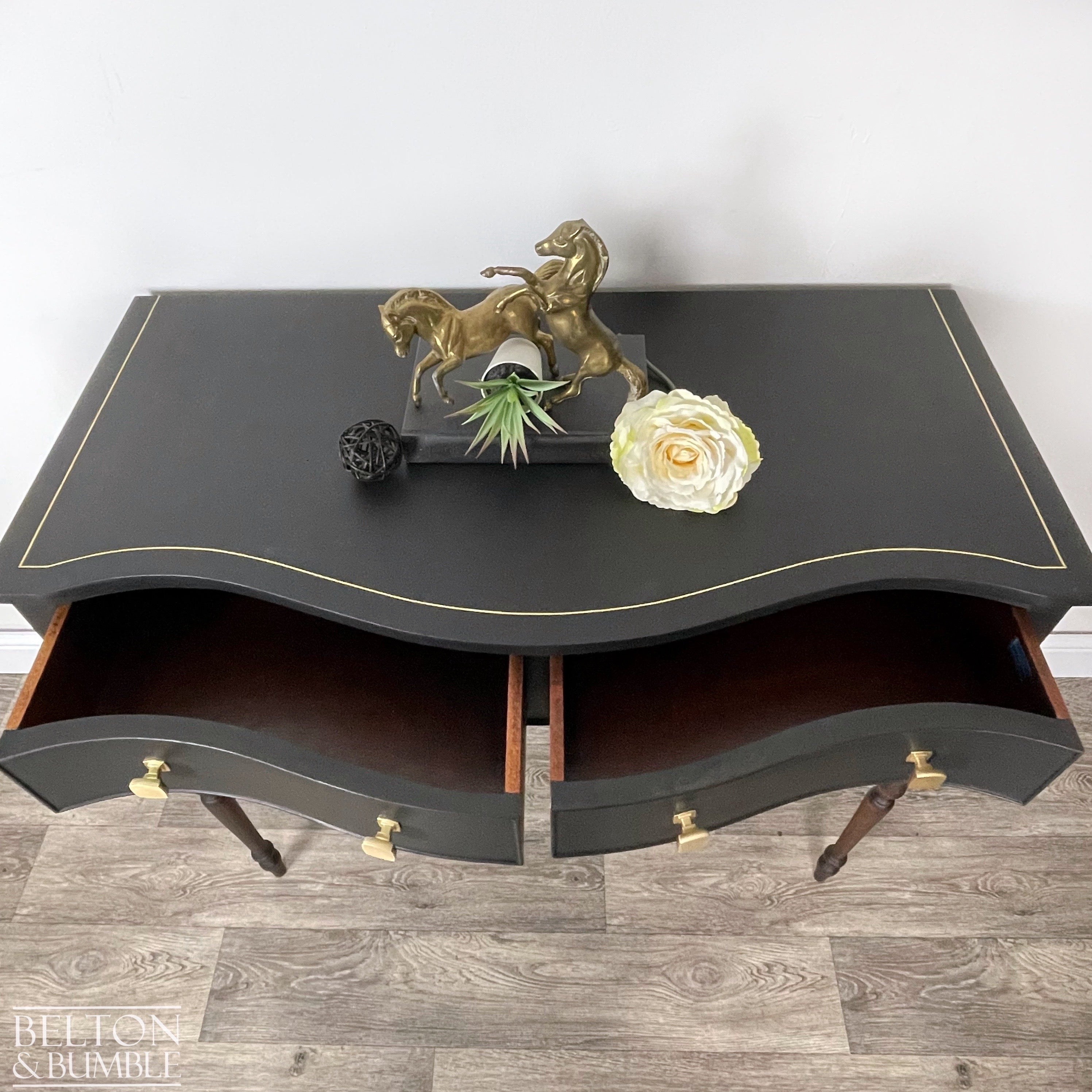 Tall Console or Sofa Table, Bow Fronted with Drawers in Black-Belton & Bumble