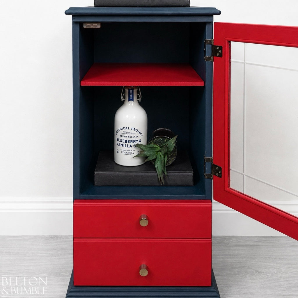 Glass Door Cabinet in Blue and Red