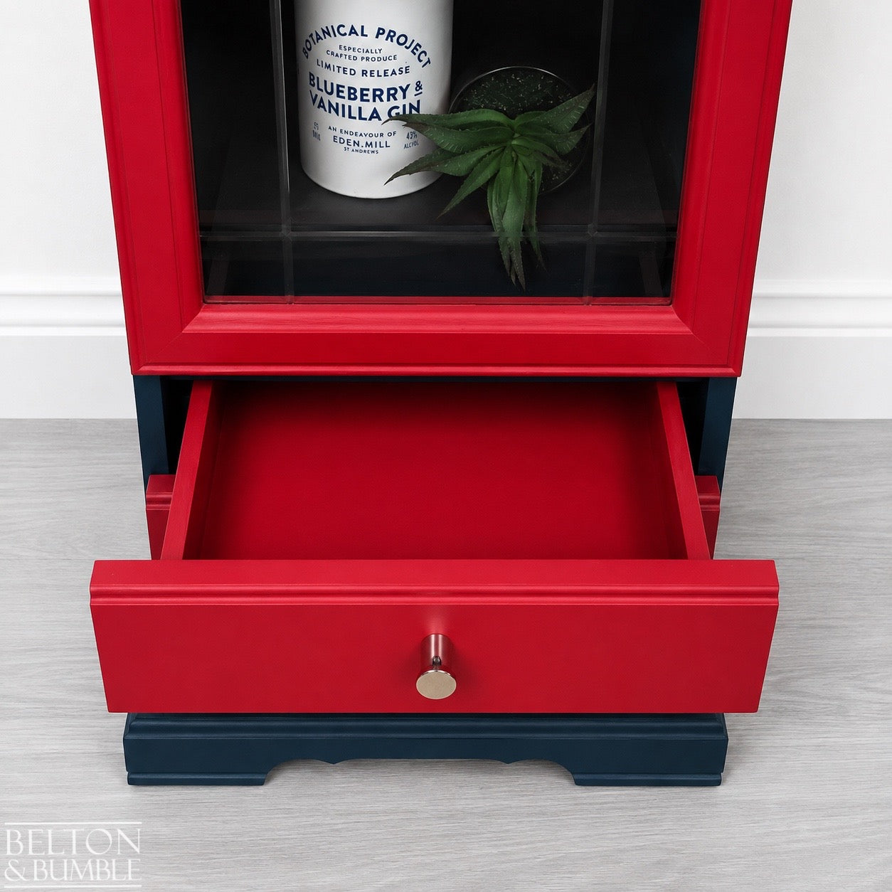 Glass Door Cabinet in Blue and Red