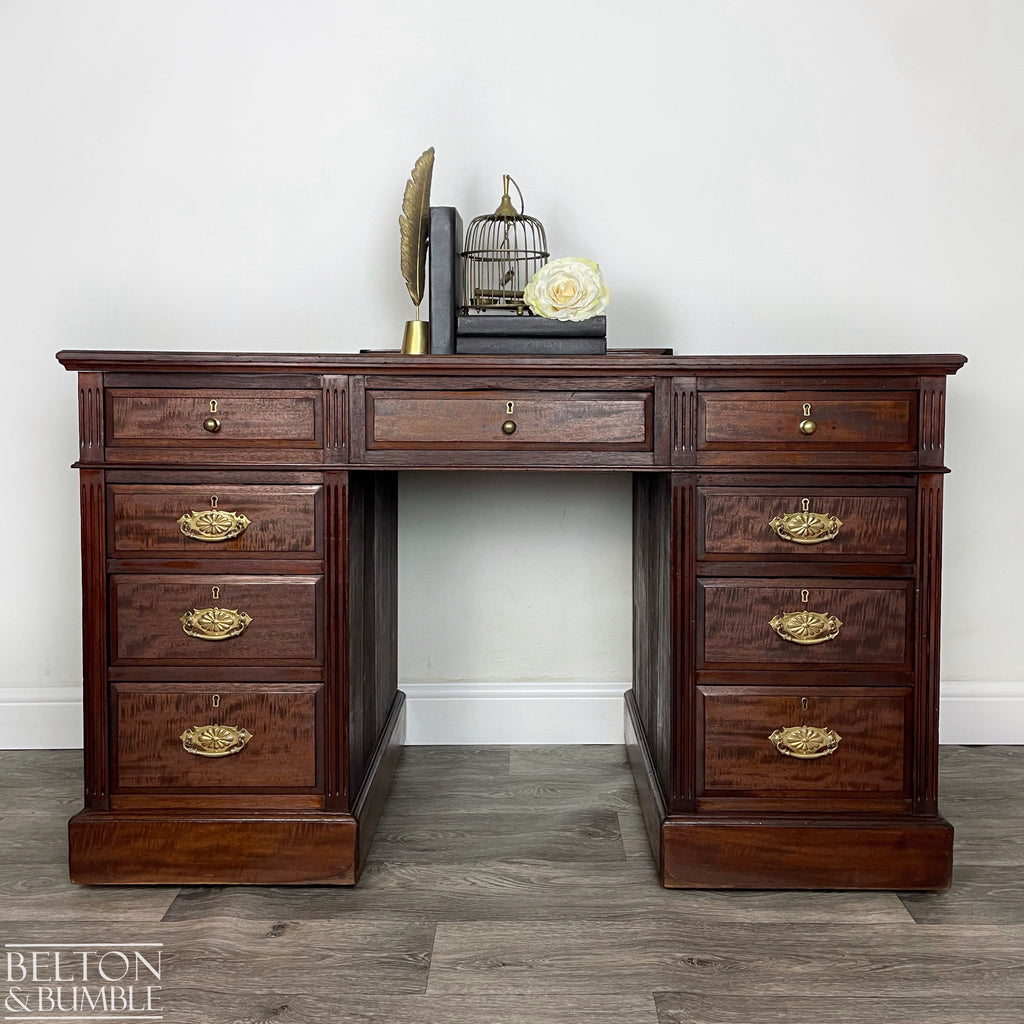 Mahogany Nine Drawer Twin Pedestal Desk-Belton & Bumble