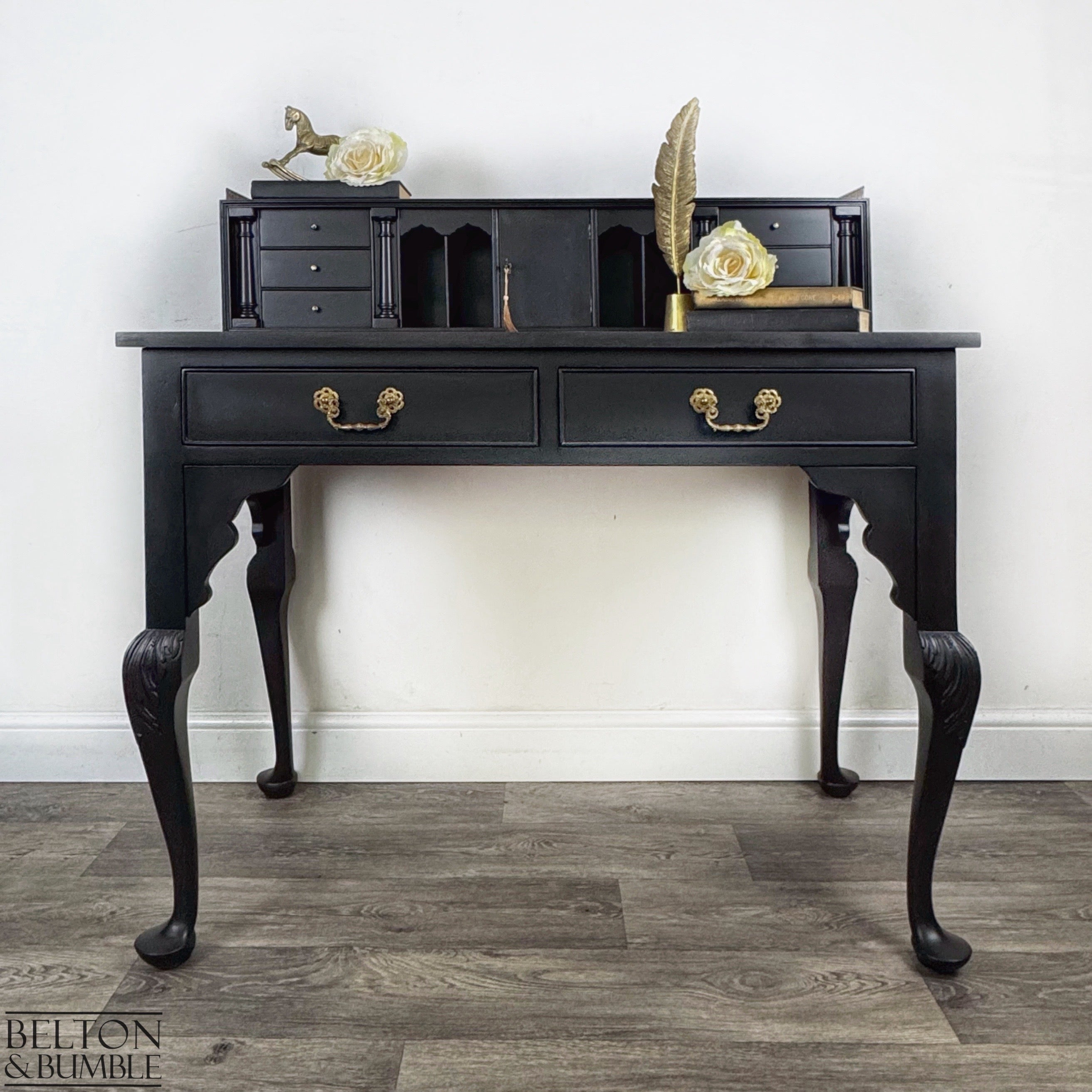 Vintage Writing Desk with Hidden Drawers in Black