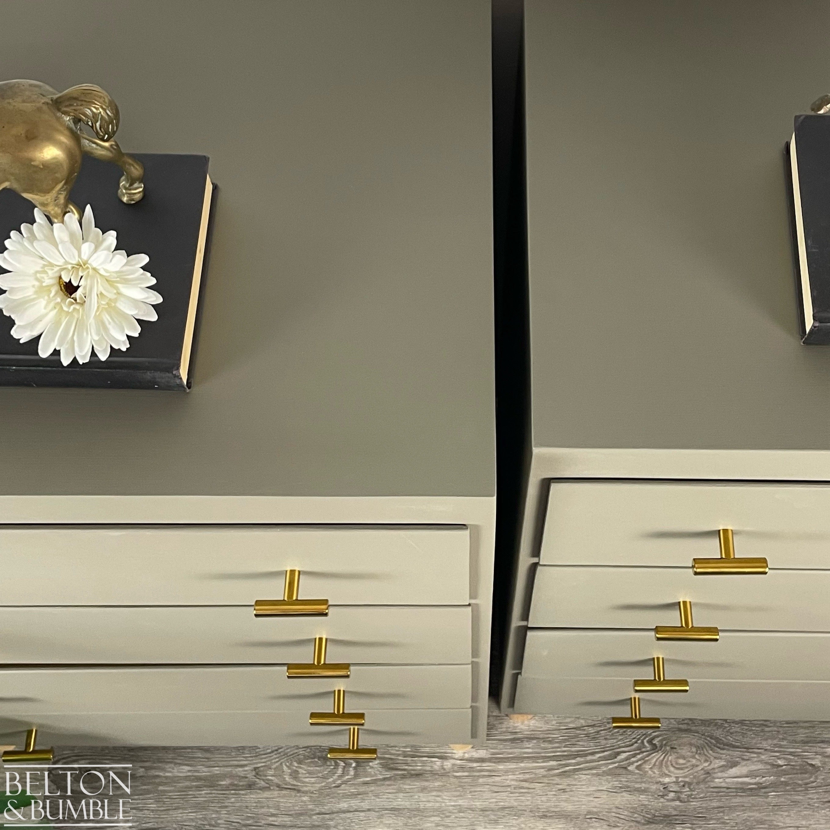 Pair of Four Drawer Chests of Drawers in Green Grey, Mid-Century-Belton & Bumble