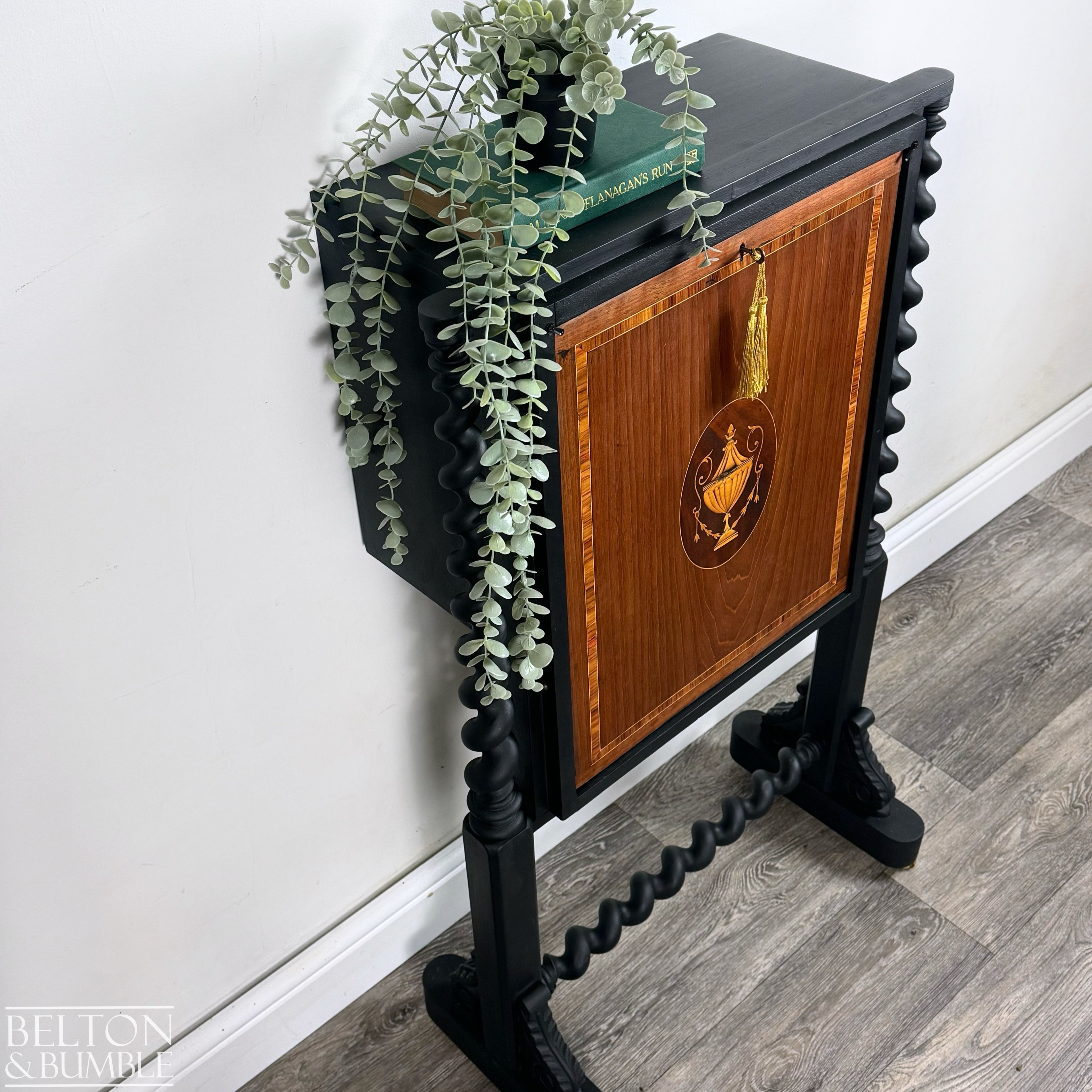 Hallway Desk Bureau in Black with Walnut Fall Front-Belton & Bumble