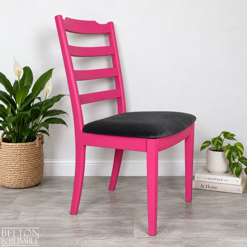Bright Pink G Plan Chair with Dark Grey Velvet Seat