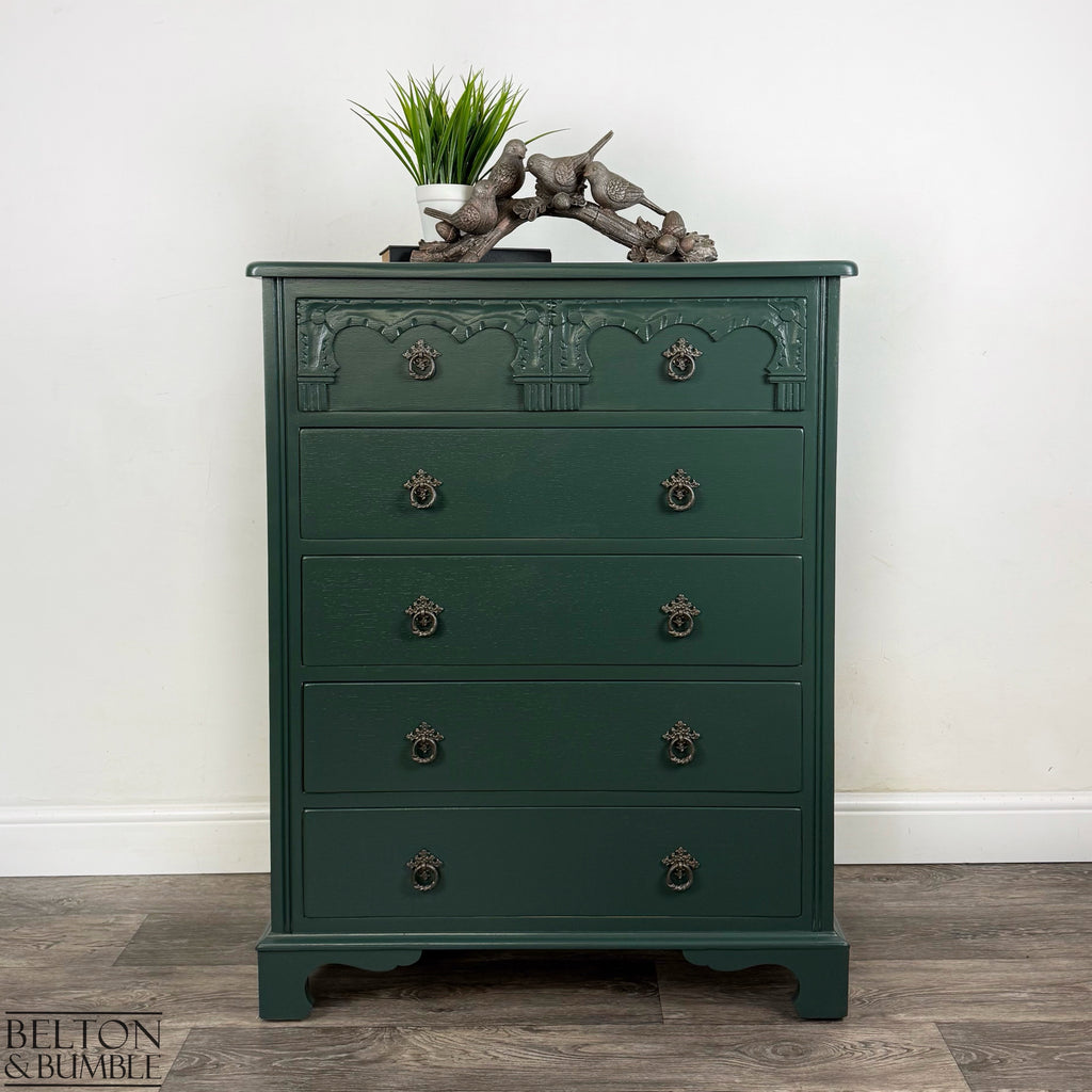 Five Drawer Chest of Drawers in Dark Jewel Green