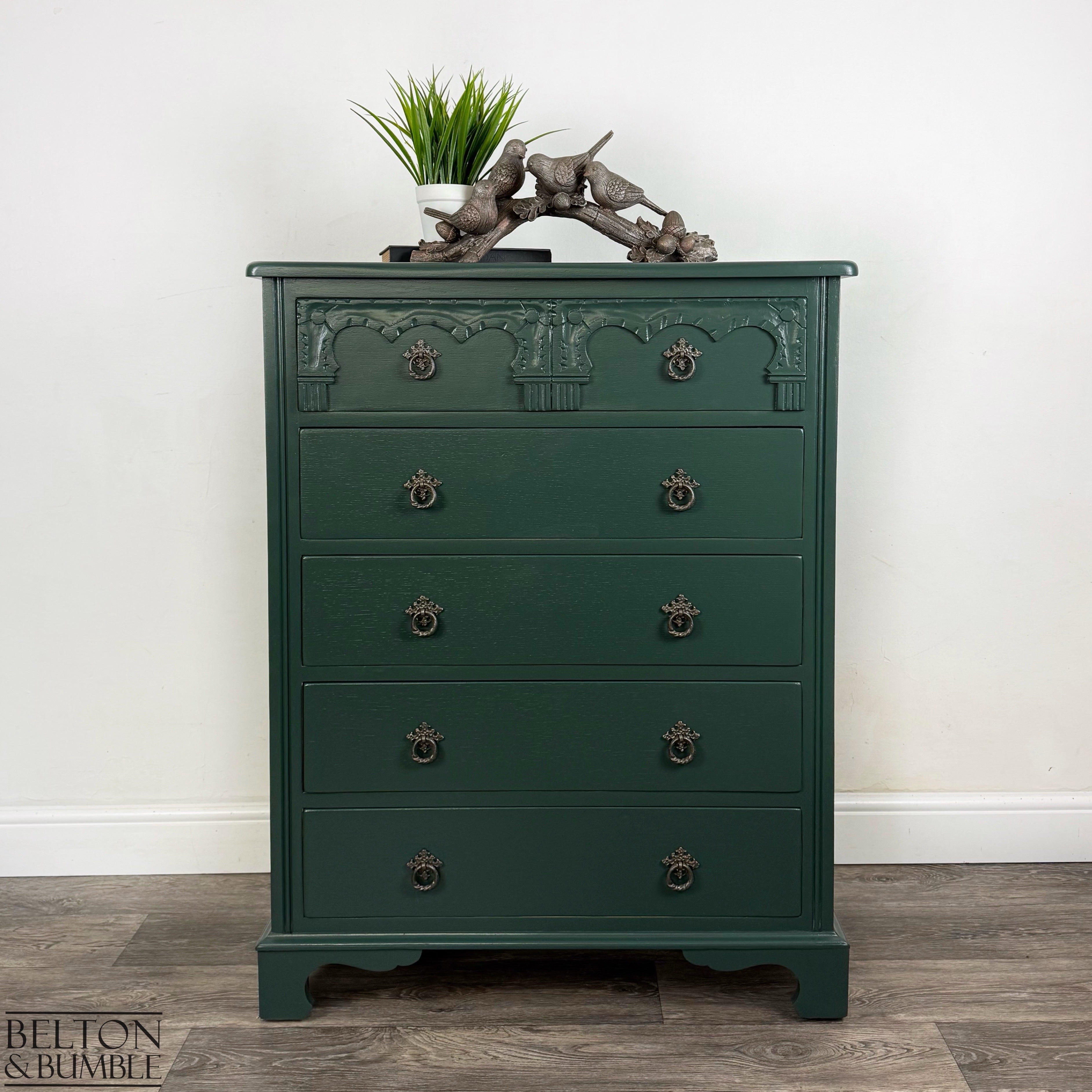 Five Drawer Chest of Drawers in Dark Jewel Green