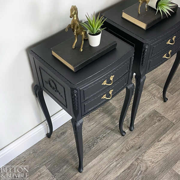 Vintage Solid Wood Bedside Drawers in Black-Wardrobe-Belton & Butler