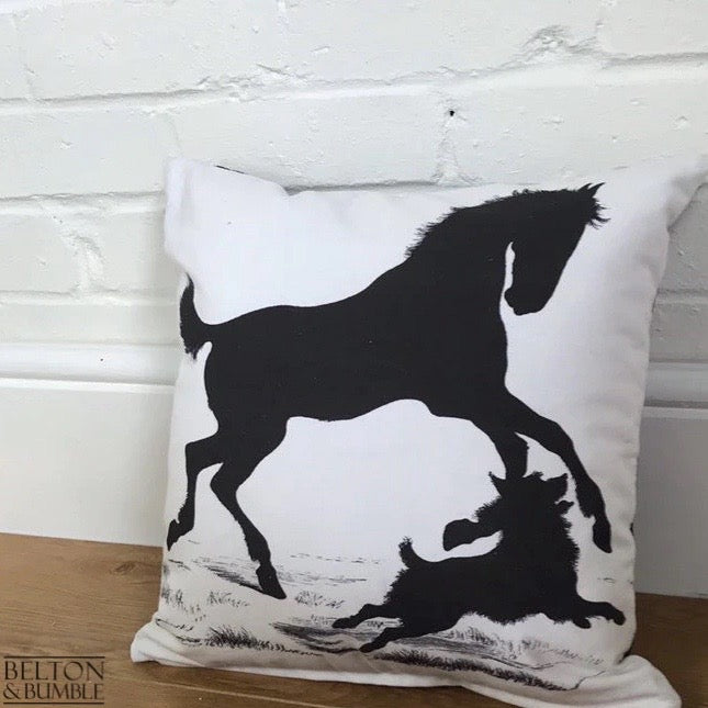 16“ Handmade Cushion Cover with Silhouette Print of Horse and Dog-Home Decor-Belton & Bumble