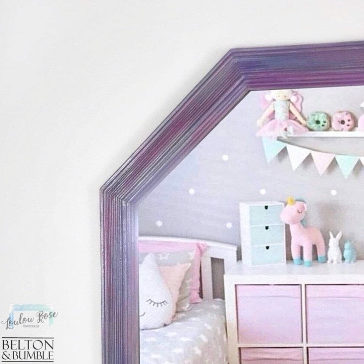 Hand Painted Hexagon Mirror – Pink, Purple & Silver