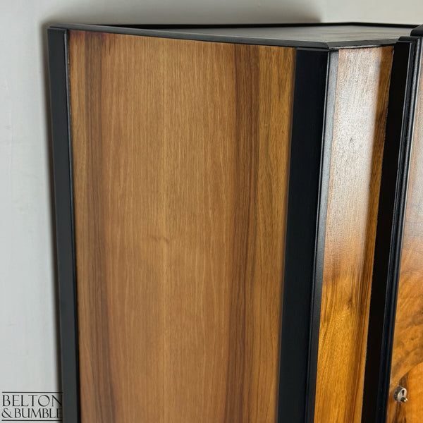 Bow-Fronted Vintage Wardrobe Tallboy in Walnut & Black